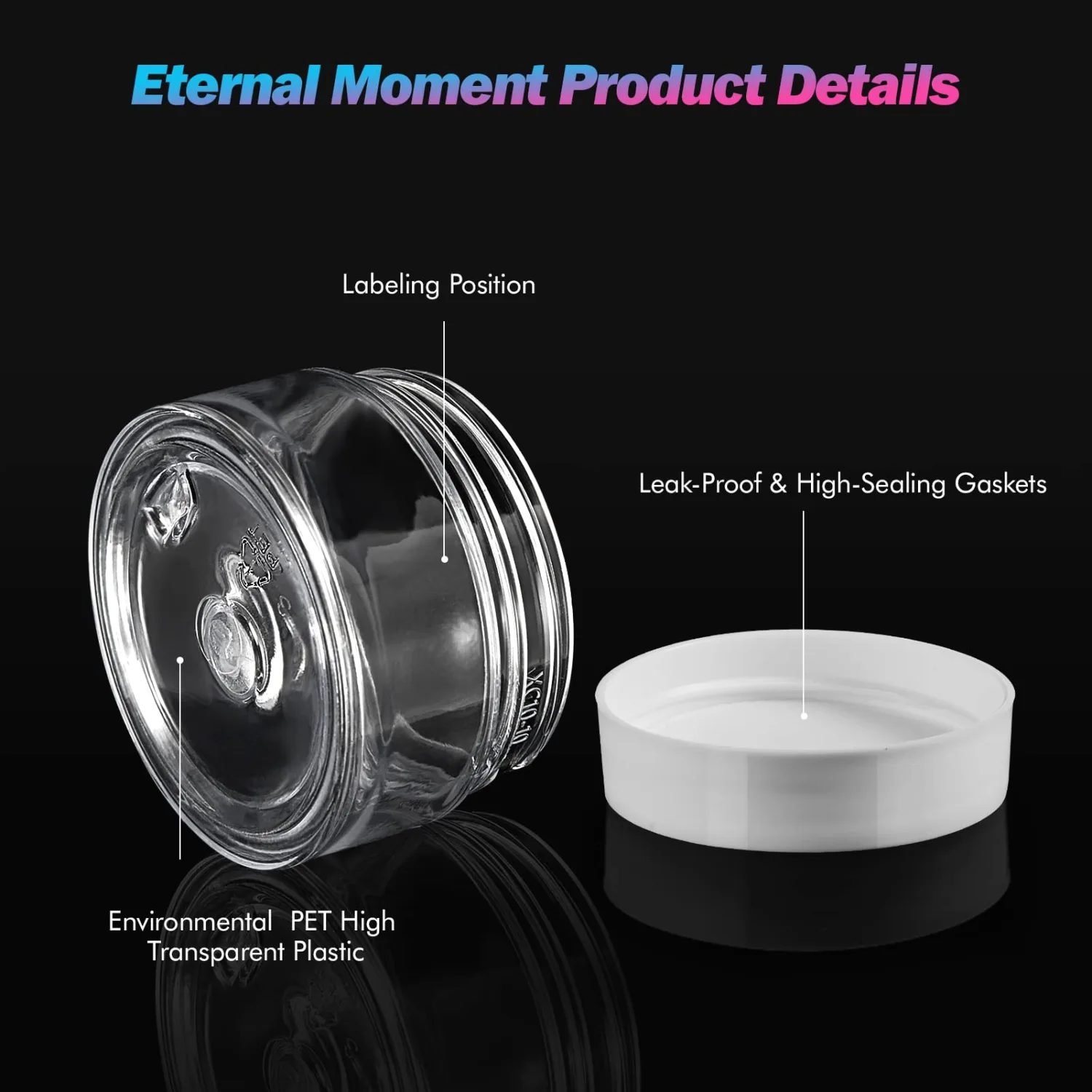 50 Pack 1 OZ Plastic Jars Round Clear Cosmetic Container Jar with White Lids, Eternal Moment Plastic Slime Jars for Lotion, Cream, Ointments, Makeup, Eye shadow, Rhinestone, Samples, Travel Storage