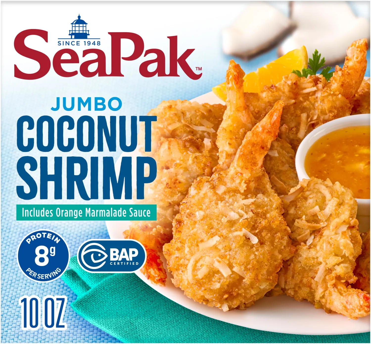 SeaPak Coconut Shrimp, Frozen Shrimp with Crispy Coconut Breading, Includes Orange Marmalade Sauce, 10 oz