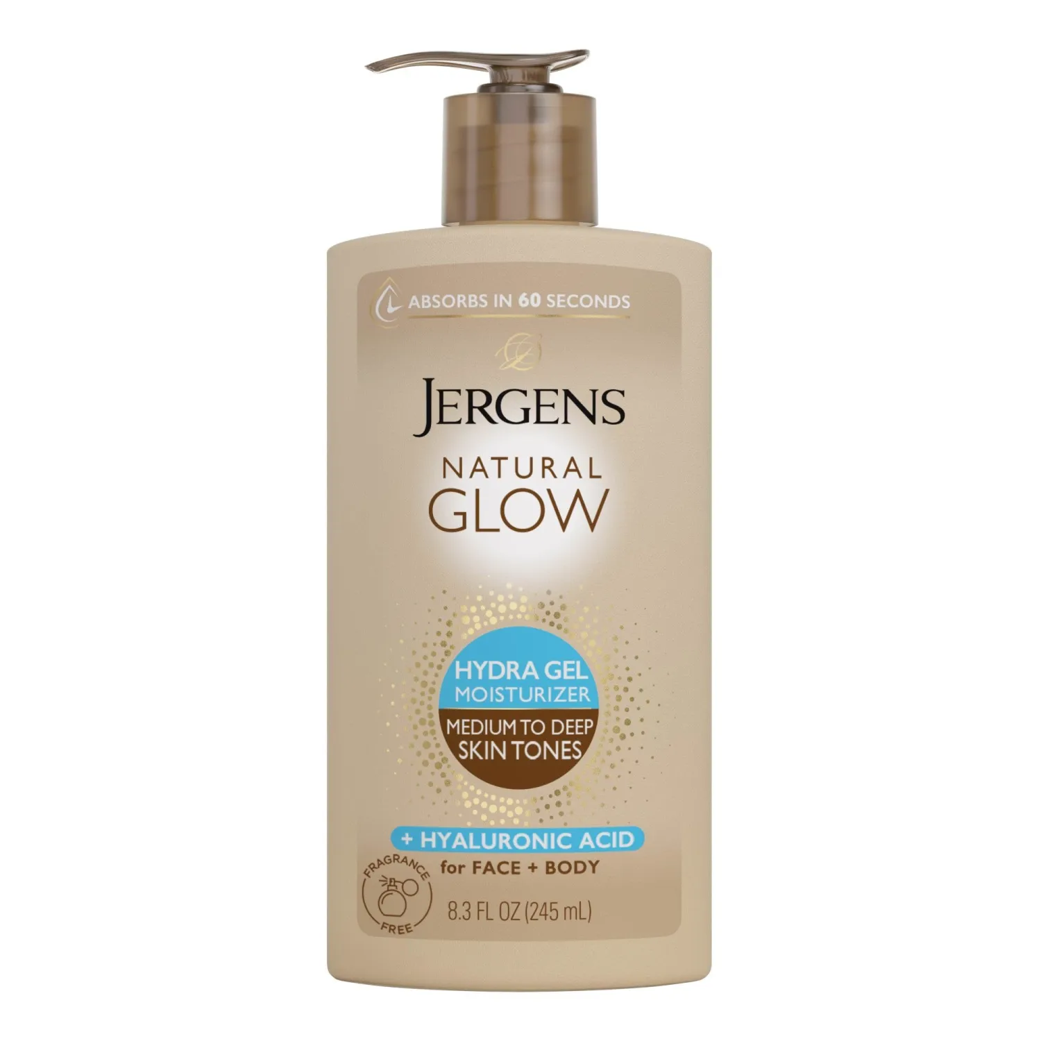 Jergens Natural Glow Hydra Gel Moisturizer, Hyaluronic Acid Tanning Lotion, Hydrating Tanning Gel, Fragrance-Free Self Tanner, 8.3 Fl Oz