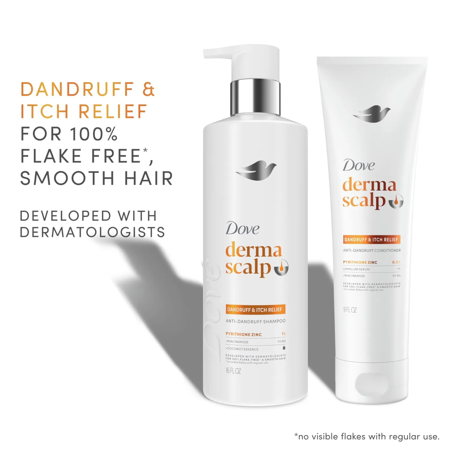 Dove Derma Scalp Dandruff & Itch Relief Shampoo 1 ct with Pyrithione Zinc, Niacinamide and Coconut Essence for Flaky, Itchy Scalp Relief 16 Fl oz