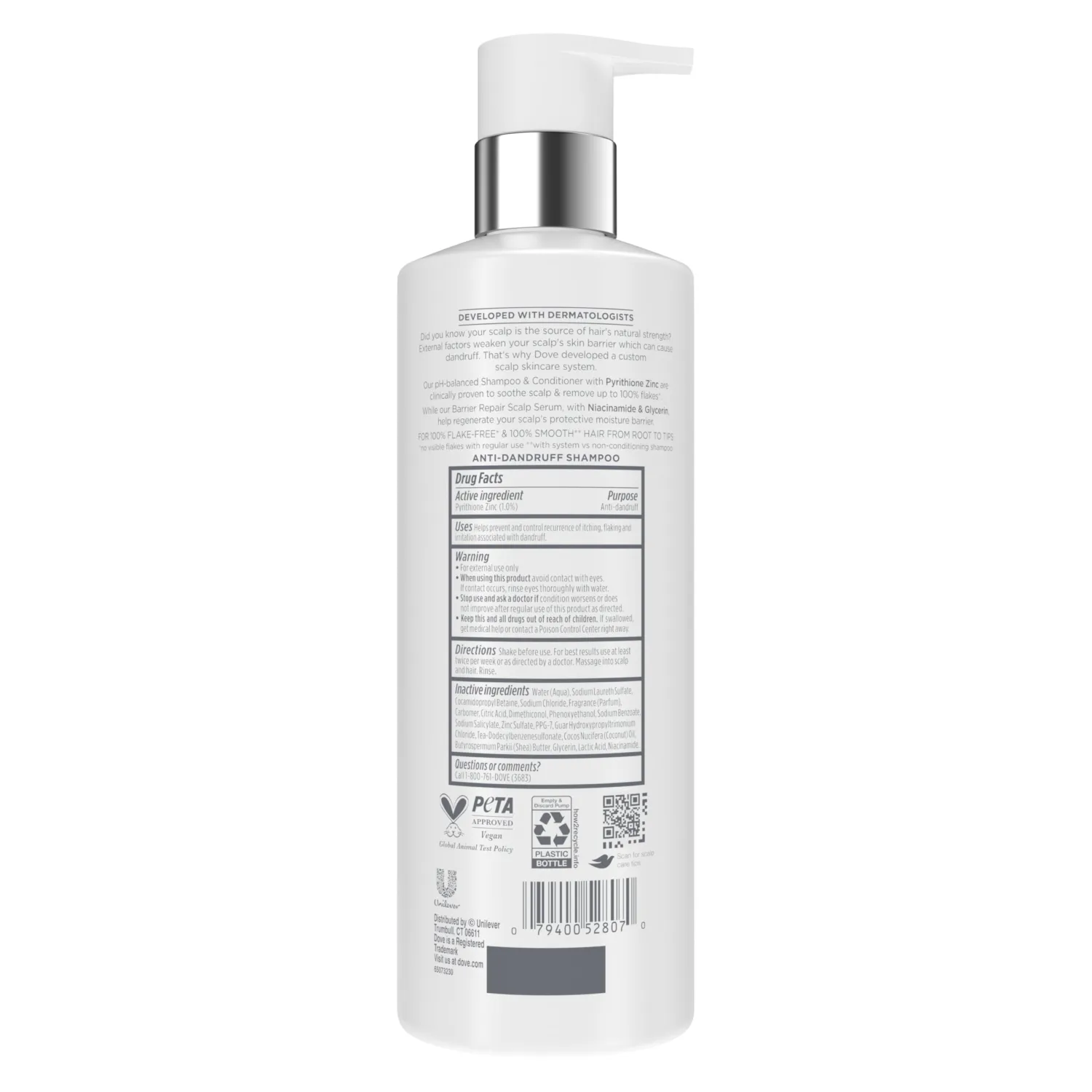 Dove Derma Scalp Dandruff & Itch Relief Shampoo 1 ct with Pyrithione Zinc, Niacinamide and Coconut Essence for Flaky, Itchy Scalp Relief 16 Fl oz