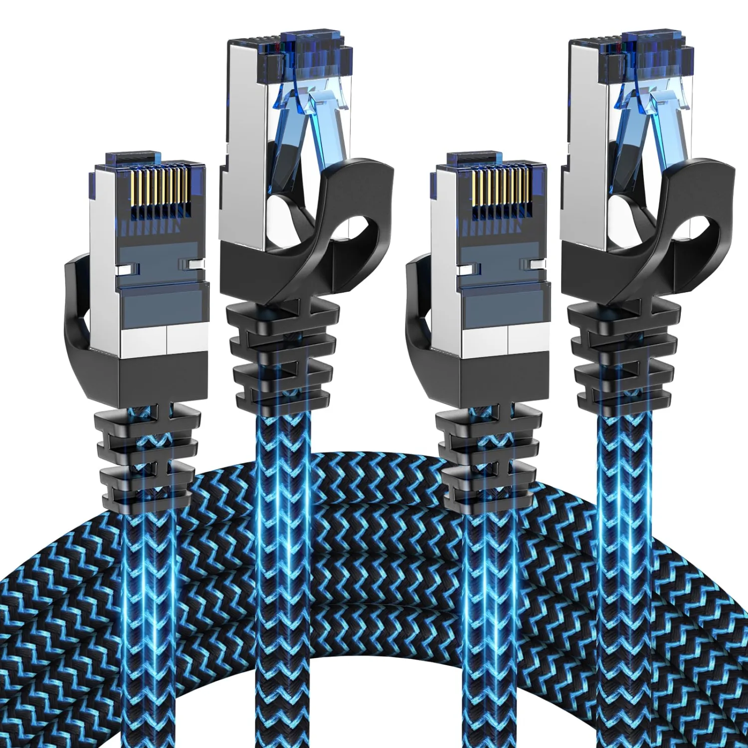 Cat8 Ethernet Cable 8 ft 2 Pack, High Speed 40Gbps 2000MHz, Braided, Blue, Compatible with Router, Modem, Laptop, PC, Gaming