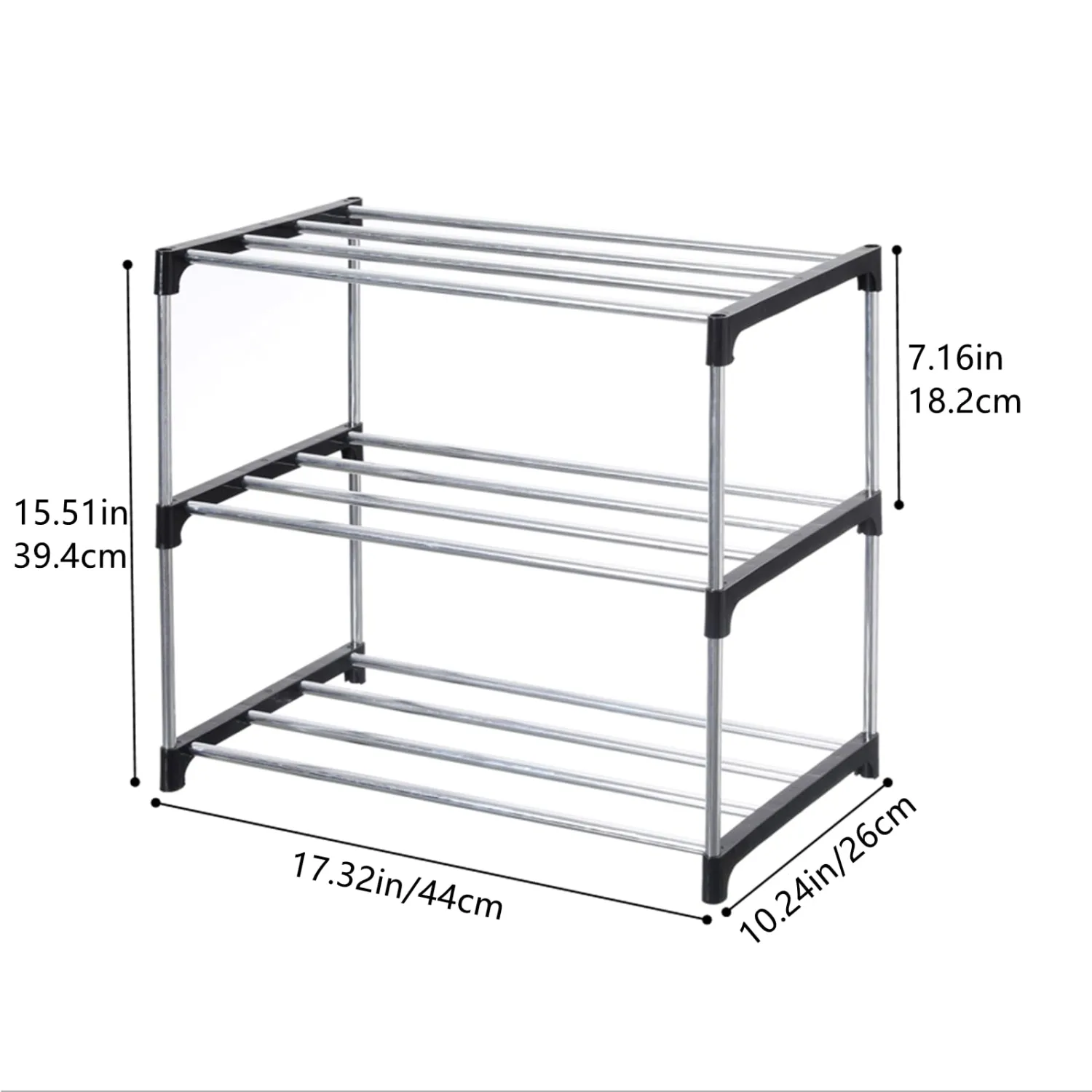 Jucaifu Stackable Small Shoe Rack, Entryway, Hallway and Closet Space Saving Storage and Organization (3-Tier, Black)