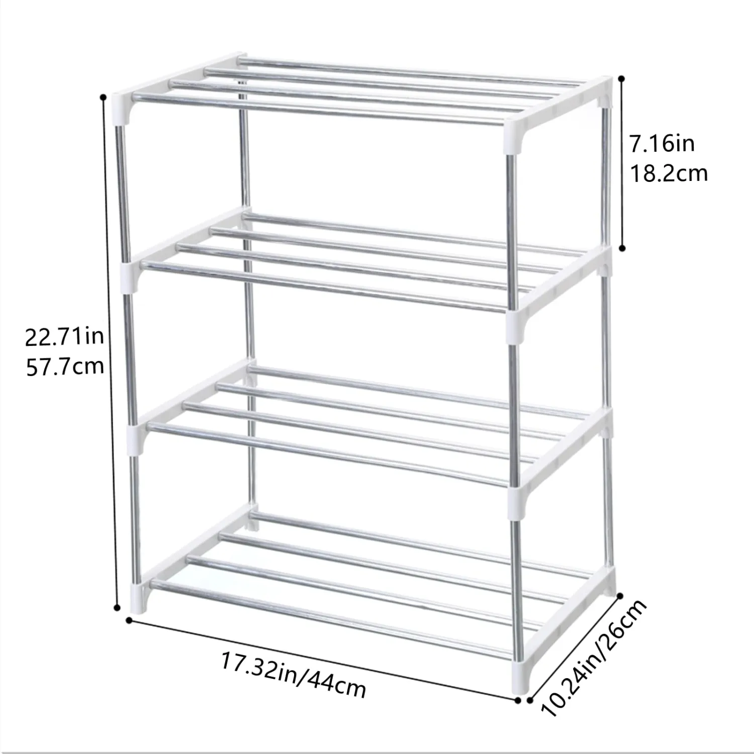 Jucaifu Stackable Small Shoe Rack, Entryway, Hallway and Closet Space Saving Storage and Organization (4-Tier, White)
