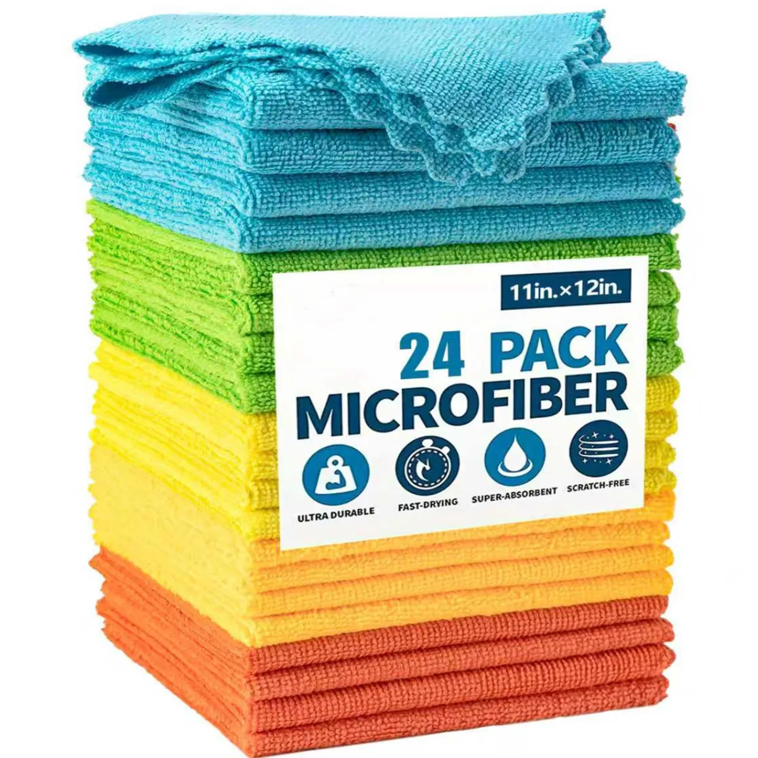 Microfiber Cleaning Cloth, 24 Pack Highly Absorbent Cleaning Rags, Reusable Lint Free Cloths Microfiber Rag for House, Kitchen, Car Care, 11 x12 inch, Multicolor