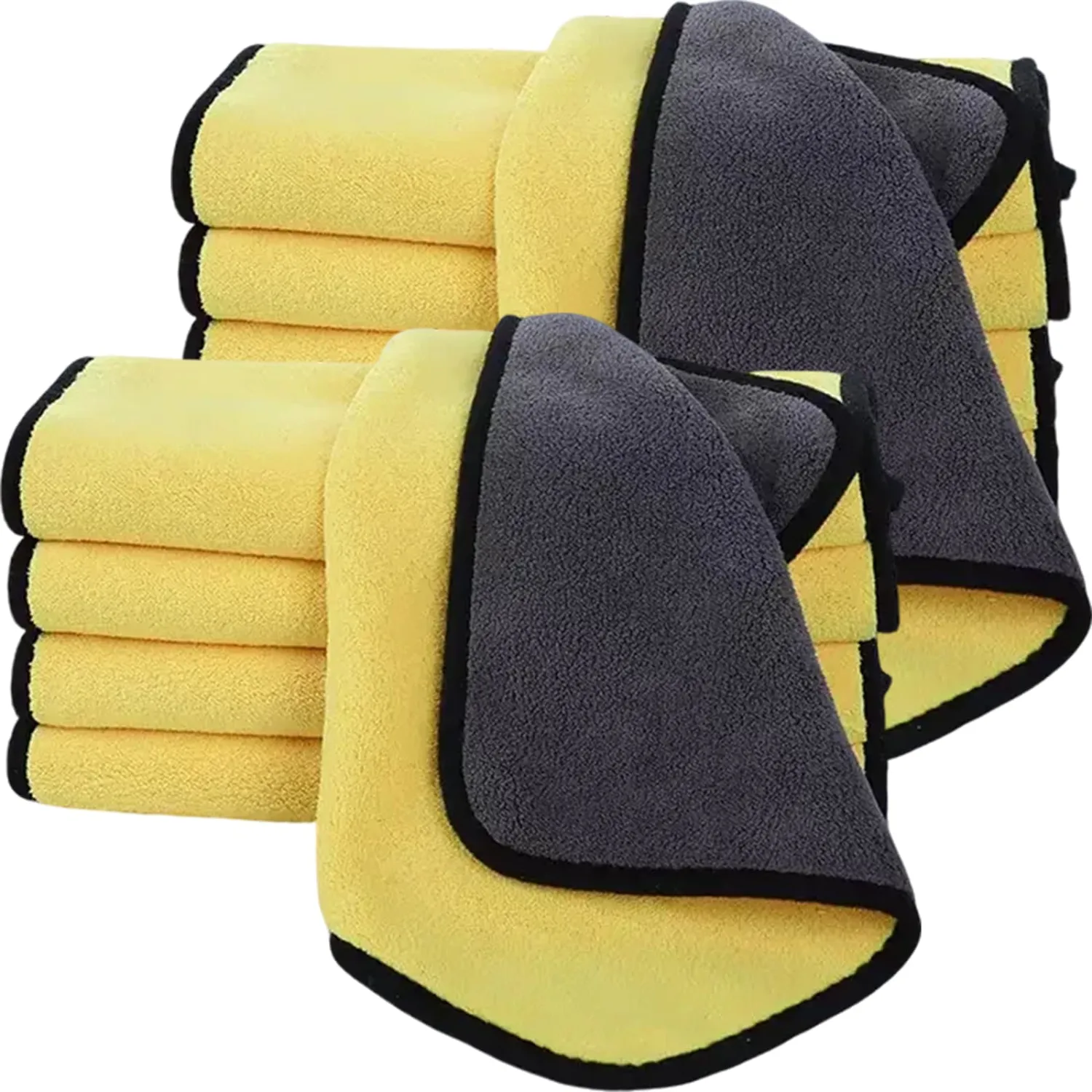10 Pack Premium Microfiber Towels Coral velvet Washing and Detailing Towels for Car Detailing Household Cleaning Ultra-Soft Super Absorbent, Lint Streak-Free 11.8"x15.7” Cleaning Cloth (Yellow/Grey)