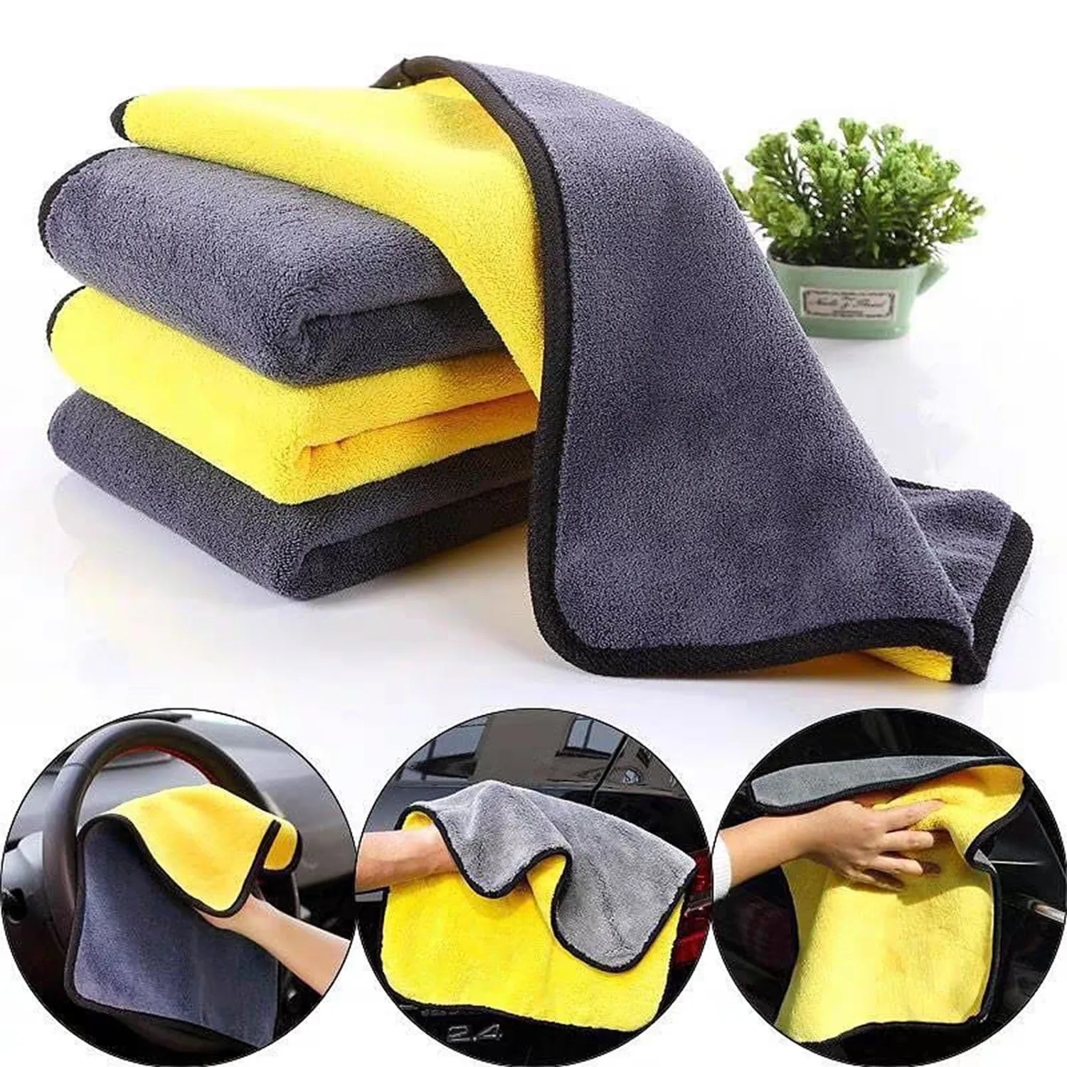 10 Pack Premium Microfiber Towels Coral velvet Washing and Detailing Towels for Car Detailing Household Cleaning Ultra-Soft Super Absorbent, Lint Streak-Free 11.8"x15.7” Cleaning Cloth (Yellow/Grey)
