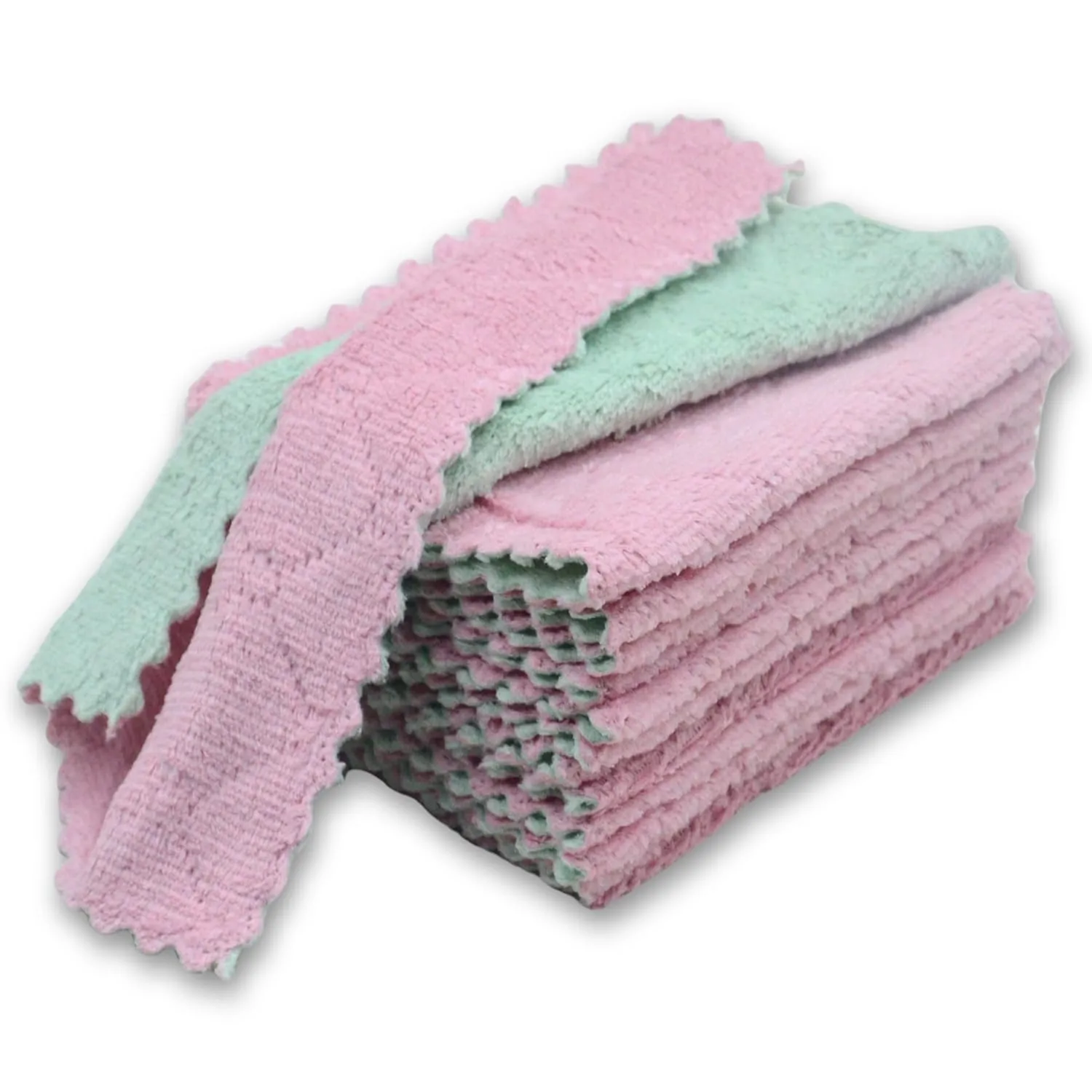 24PCS Kitchen Dishcloth, Microfiber Washcloth, Soft Cleaning Cloths, Coral Fleece/Lint Free/Absorbent/Quick Dry/Nonstick Oil Rags, Reusable Washable Tea Towel, 6''x10''(Pink & Purple)