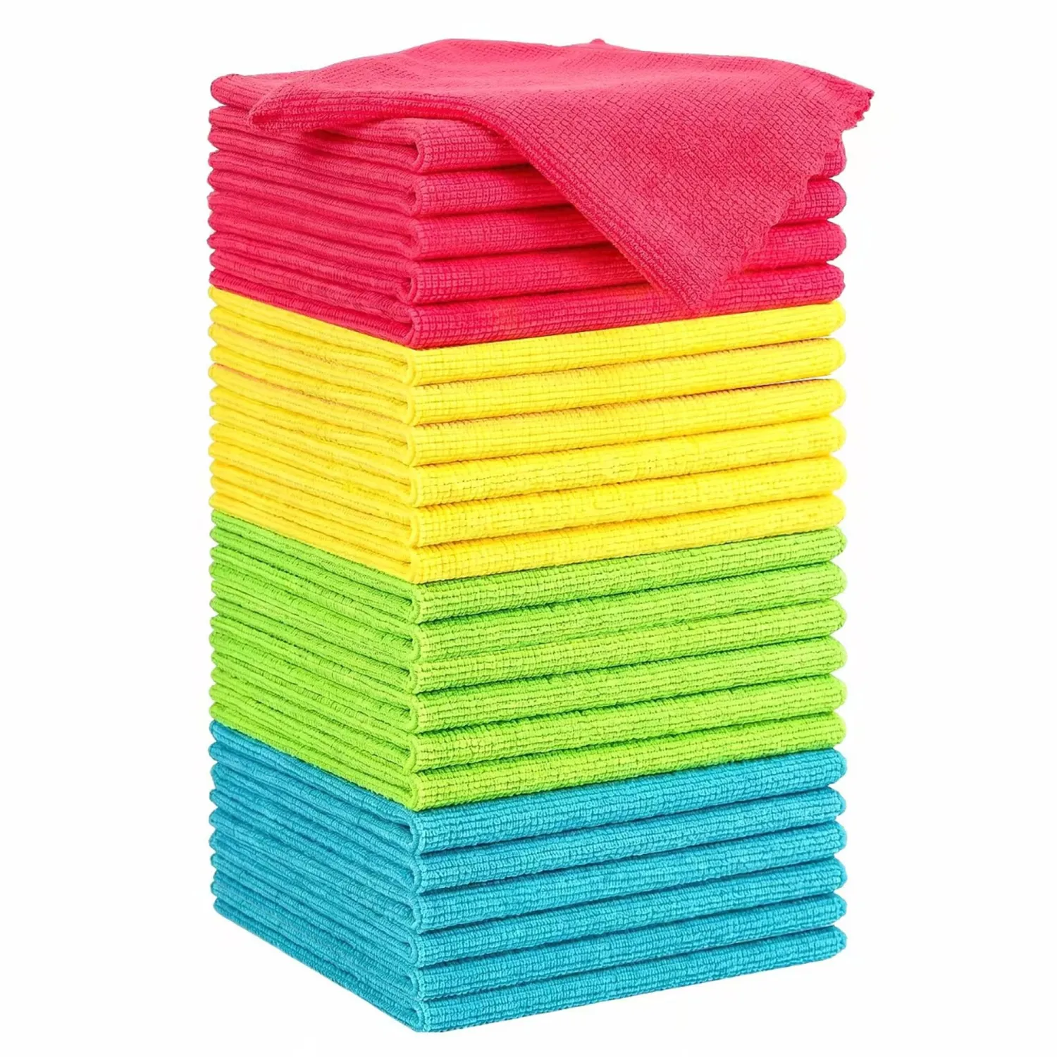 Puomue Microfiber Cleaning Cloth, 24 Pack Highly Absorbent Cleaning Rags, 4 Color Mix, Reusable, Soft and Lint Free Cleaning Supplies for Window, Household and Kitchen, 12 Inch X 10.6 Inch