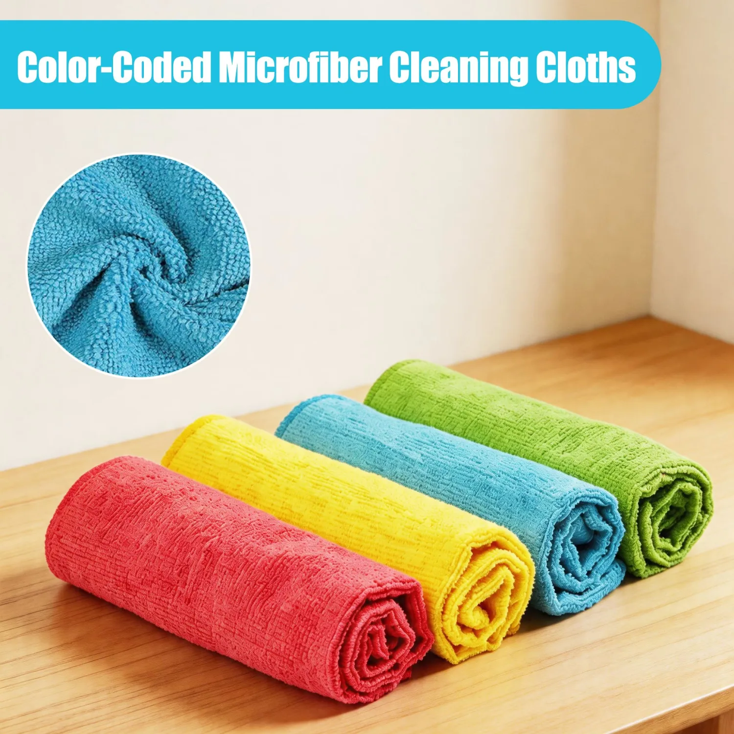 Puomue Microfiber Cleaning Cloth, 24 Pack Highly Absorbent Cleaning Rags, 4 Color Mix, Reusable, Soft and Lint Free Cleaning Supplies for Window, Household and Kitchen, 12 Inch X 10.6 Inch