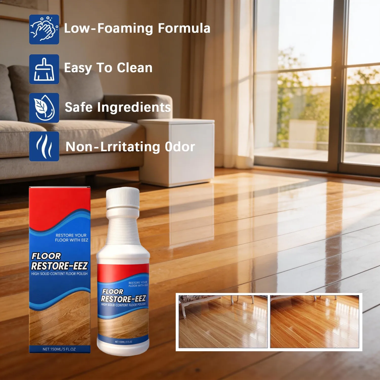 Floor Restore Cleaner. Floor Restorer & Polish for Tile, Shine Wood, Laminate, Bamboo - Flooring Protection Agent. 2pcs