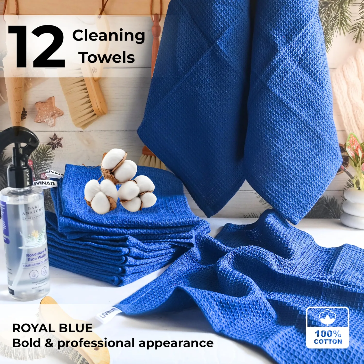 Royal Blue Cotton Cleaning Rags For Housekeeping - Trapos Paños De Limpieza Reutilizables - Kitchen Bar Shop Towel Dish Mop Wash Cloth For House - Reusable Washable Absorbent - 13"x13" 12 Pack