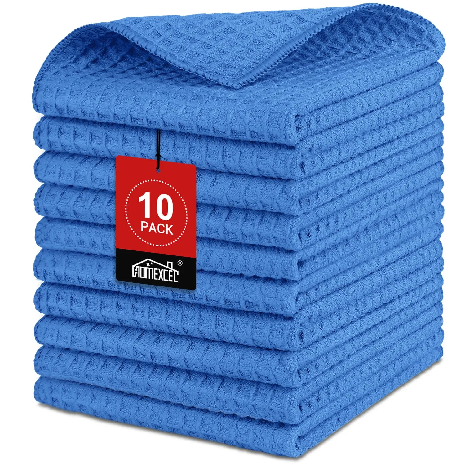 HOMEXCEL Waffle Weave Microfiber Towel, 10 Pack Lint Free Cleaning Rags, 12 x 12 Inches Barista Towels, Reusable Microfiber Cleaning Cloth for Household, Kitchen, Glass and Window, Blue