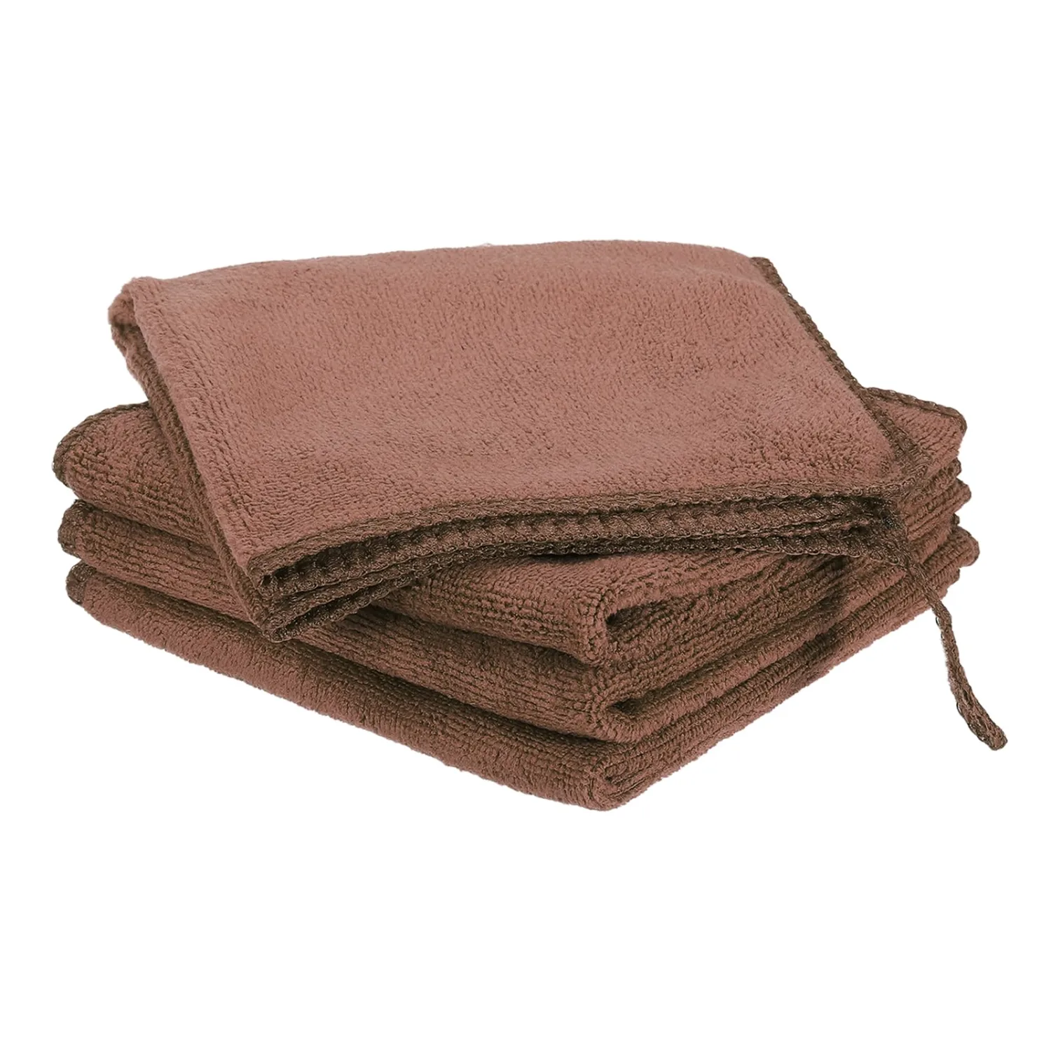 HARFINGTON 4 Pack Microfiber Cleaning Cloth, 10" x 10" Multi-Functional Cleaning Towels Reusable Absorbent Rags with Hook for Car Wash Kitchen Household Window Clean, Brown