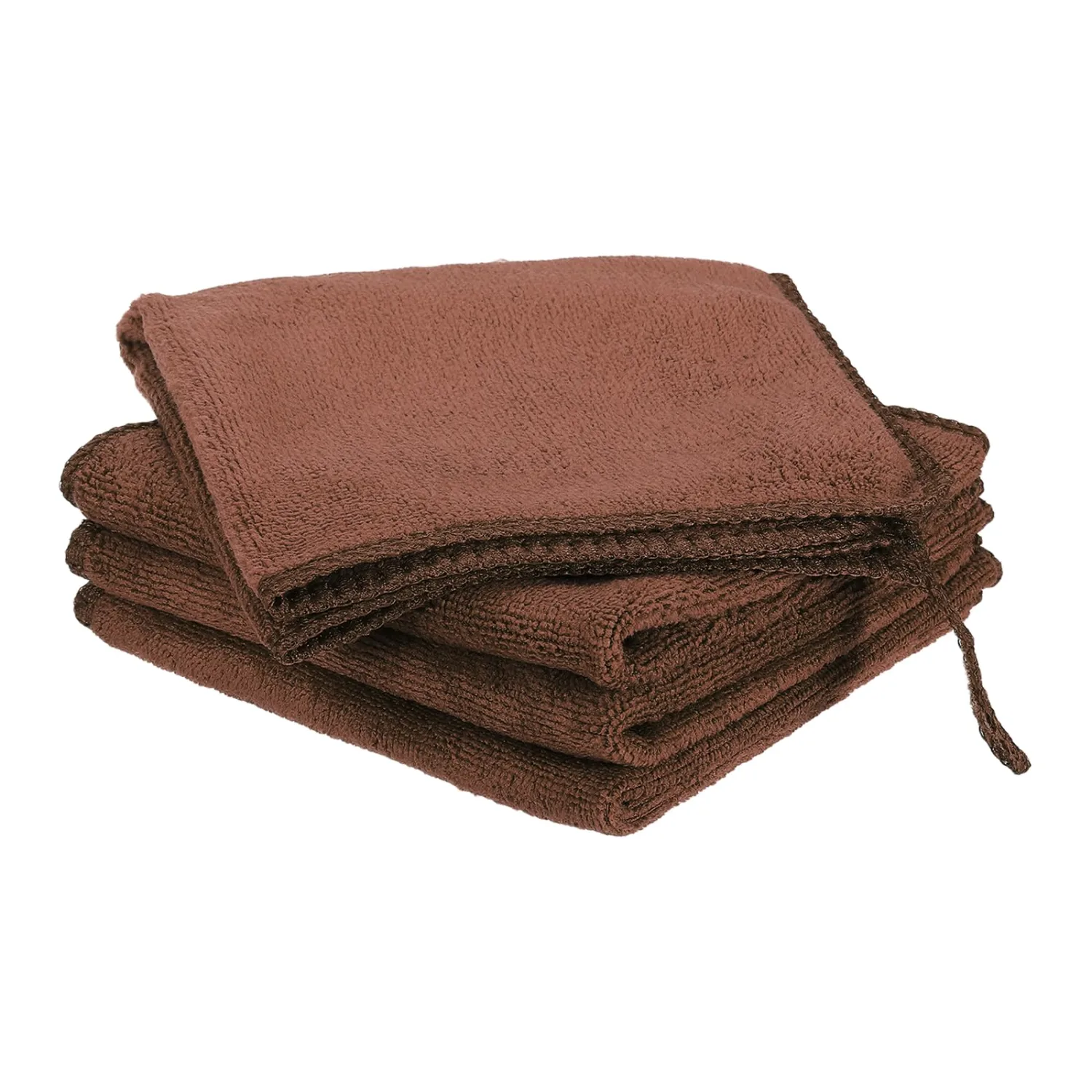 HARFINGTON 4 Pack Microfiber Cleaning Cloth, 8" x 8" Multi-Functional Cleaning Towels Reusable Absorbent Rags with Hook for Car Wash Kitchen Household Window Clean, Brown