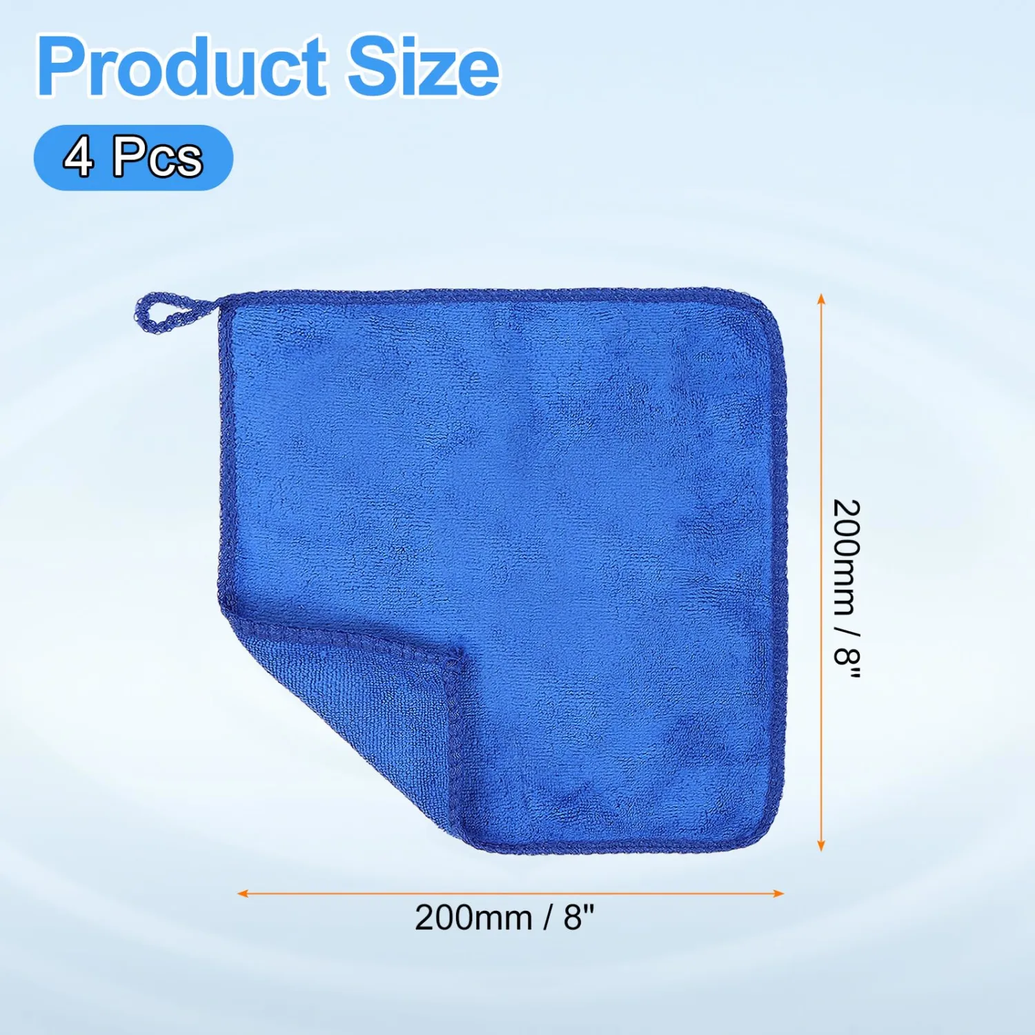 HARFINGTON 4 Pack Microfiber Cleaning Cloth, 8" x 8" Multi-Functional Cleaning Towels Reusable Absorbent Rags with Hook for Car Wash Kitchen Household Window Clean, Sapphire Blue
