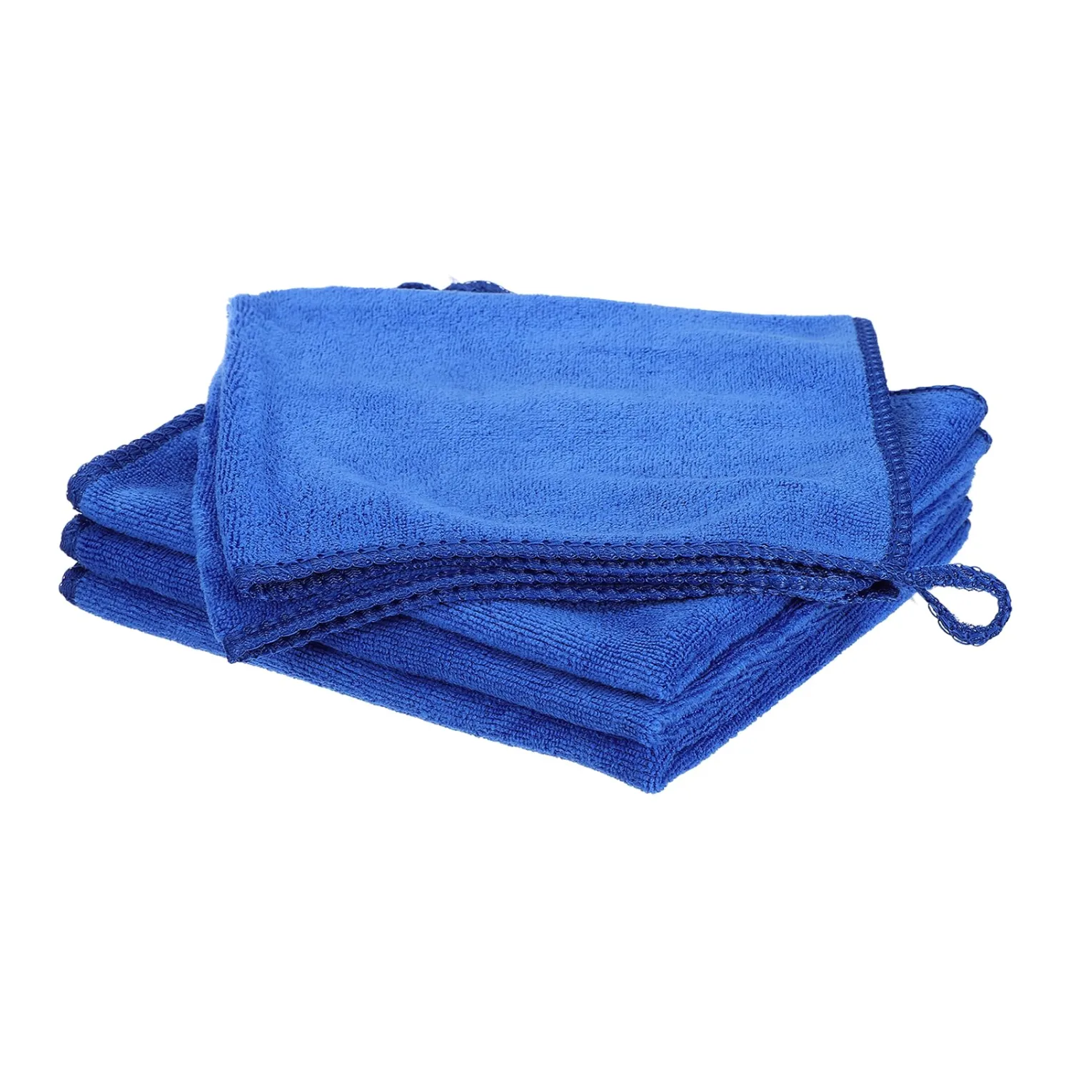 HARFINGTON 4 Pack Microfiber Cleaning Cloth, 14" x 14" Multi-Functional Cleaning Towels Reusable Absorbent Rags with Hook for Car Wash Kitchen Household Window Clean, Sapphire Blue