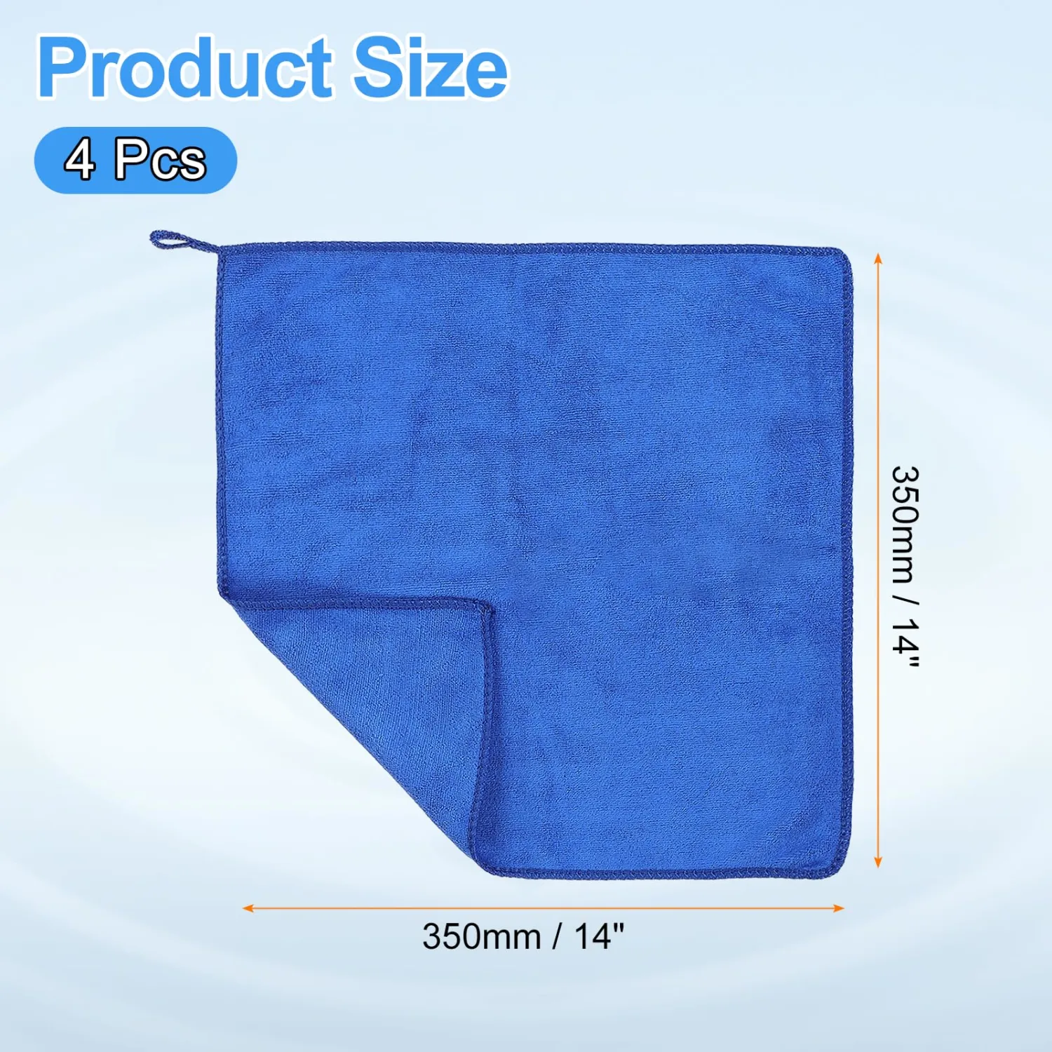HARFINGTON 4 Pack Microfiber Cleaning Cloth, 14" x 14" Multi-Functional Cleaning Towels Reusable Absorbent Rags with Hook for Car Wash Kitchen Household Window Clean, Sapphire Blue