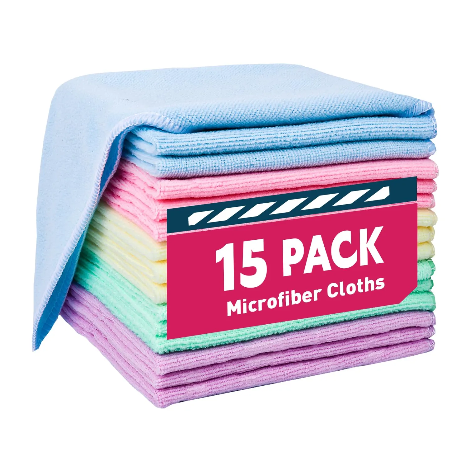 TEAWOO Microfiber Cleaning Cloths-15 Pack, Cleaning Rags, Microfiber Towels for Cars, Home 5 Colors Assorted (12x12 inches)