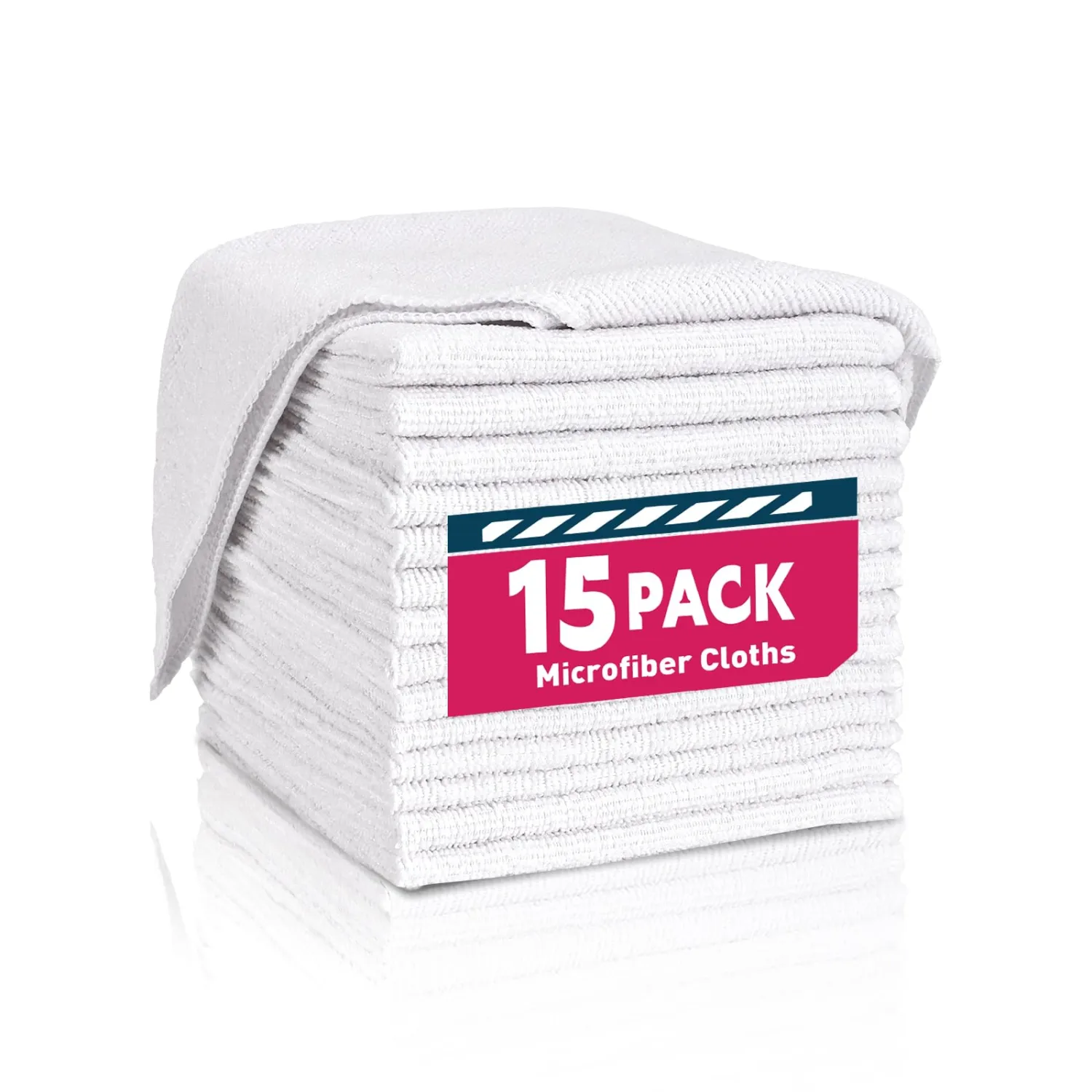 TEAWOO White Microfiber Towels- 15 Pack, Microfiber Cleaning Cloths Bulk, Microfiber Towels for Cars, Cleaning Rags (12x12 inches)