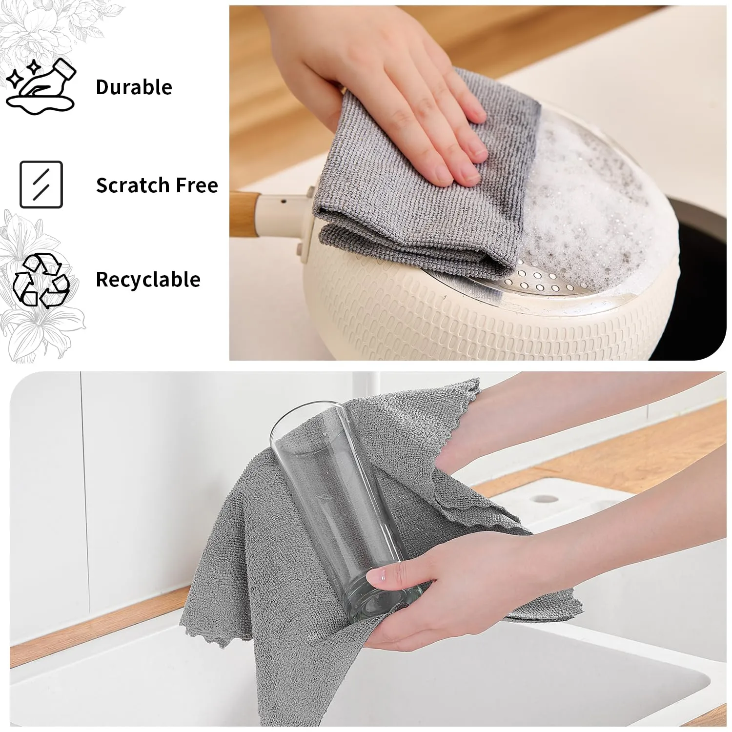 80 Pack Microfiber Cleaning Cloth Roll,Lint Free Rags & Tear Away Reusable Towels Washable Scratch,Ultra Absorbent Dish Rags(12" x 12") for Car Kitchen Home Garage-Dark Gray