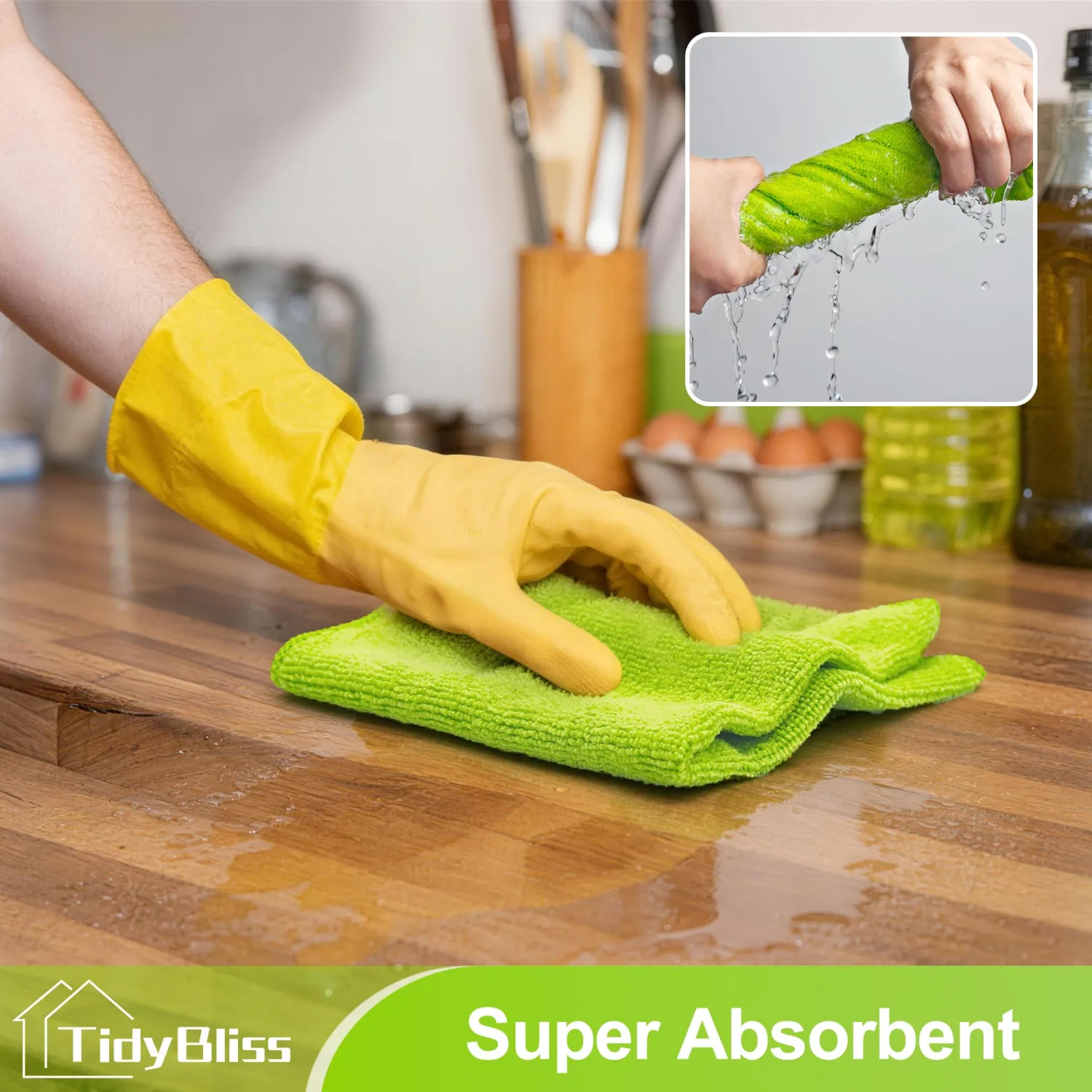 Microfiber Cleaning Cloth 12 Pack, Lint-Free Rags, 12.6” x 12.6”, Reusable Micro Fiber Dusting Towels for House Kitchen Bathroom Car (Green/Blue/Yellow/Grey)