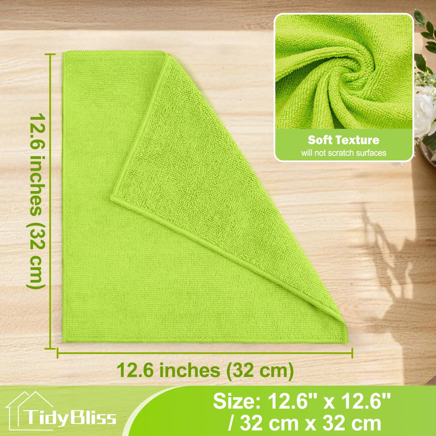 Microfiber Cleaning Cloth 12 Pack, Lint-Free Rags, 12.6” x 12.6”, Reusable Micro Fiber Dusting Towels for House Kitchen Bathroom Car (Green/Blue/Yellow/Grey)