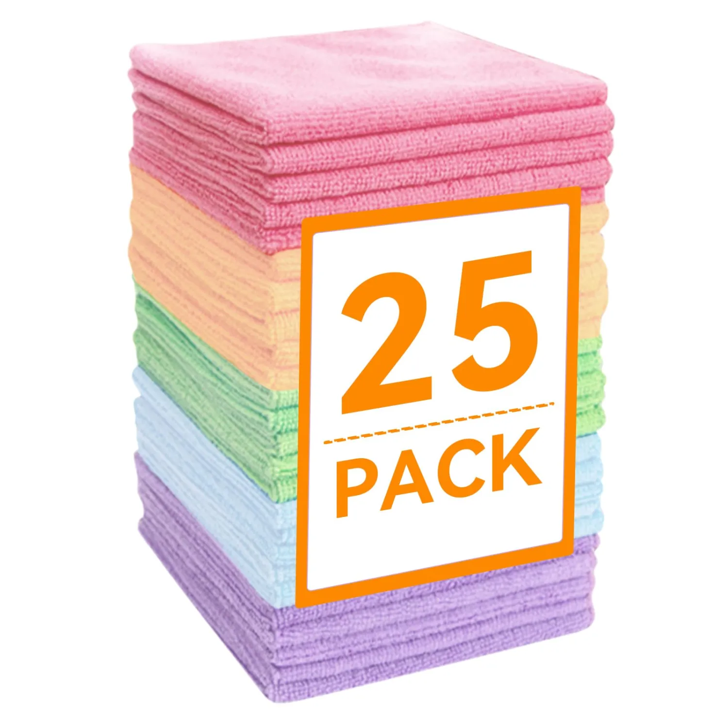 Microfiber Cleaning Cloths-25 Pack, Bulk Towels for Home, Reusable Microfiber Towels for Cars, Cleaning Rags, 5 Colors Assorted(12x12 inches)