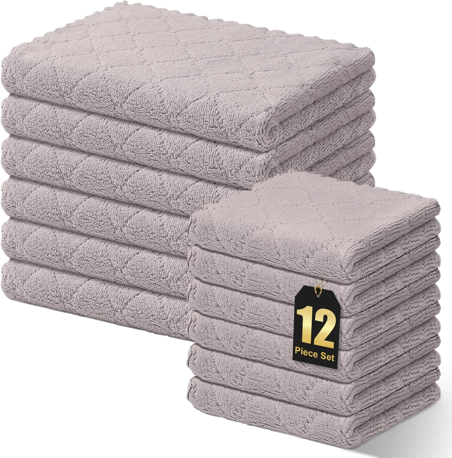 Homaxy Kitchen Towels and Dishcloths Set, 10 x 10 and 13 x 19 Inches, Set of 12 Super Soft and Absorbent Coral Velvet Kitchen Towels, No Lint and Nonstick Oil Fast Drying Dish Towel, Grey