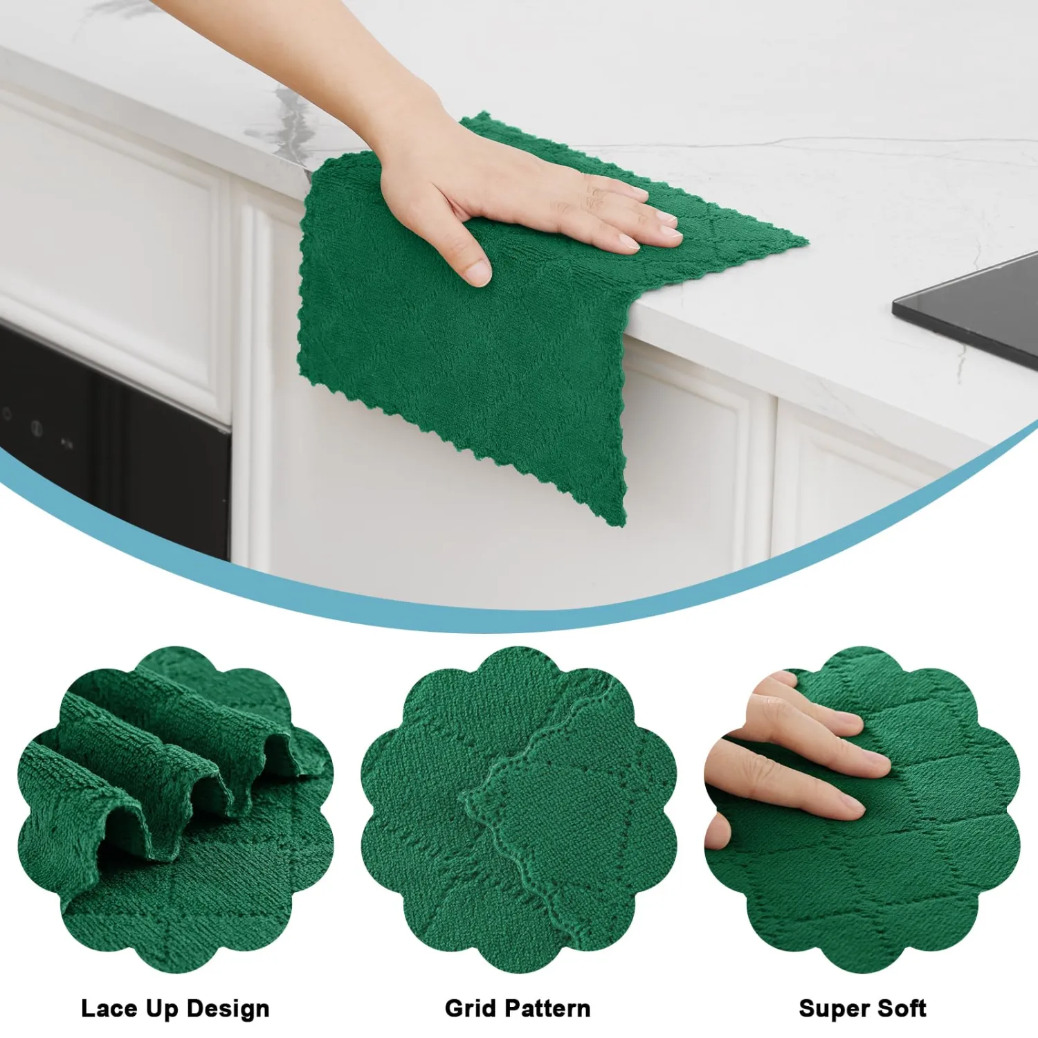 Homaxy 12 Pack Kitchen Dish Cloths (10 x 10 Inches, Dark Green), Super Soft and Absorbent Coral Velvet Dish Towels, Nonstick Oil Fast Drying Microfiber Cleaning Cloth, No Lint Household Dishcloths