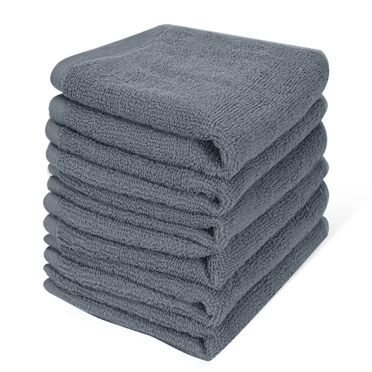 6 Pack 100% Cotton Wash Cloth, 12x12Inch Highly Absorbent and Soft Feel Fingertip Towels, Machine Washable Washcloths for Bathroom, Gym, Hotel, Spa and Kitchen, Grey