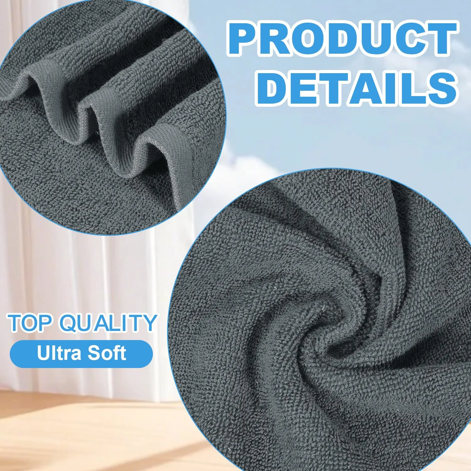 6 Pack 100% Cotton Wash Cloth, 12x12Inch Highly Absorbent and Soft Feel Fingertip Towels, Machine Washable Washcloths for Bathroom, Gym, Hotel, Spa and Kitchen, Grey