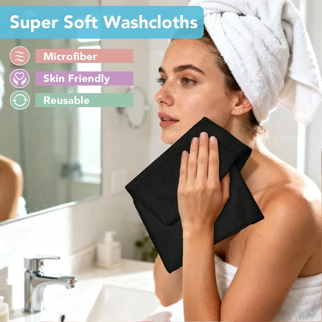 Orighty Washcloths Towels Set 10 Pack, Highly Absorbent and Soft Feel Microfiber Face Cloths, Multi-Purpose Wash Cloths & Hand Towels for Bathroom, Hotel, Spa, and Gym, 11.5x11.5 Inch, Black