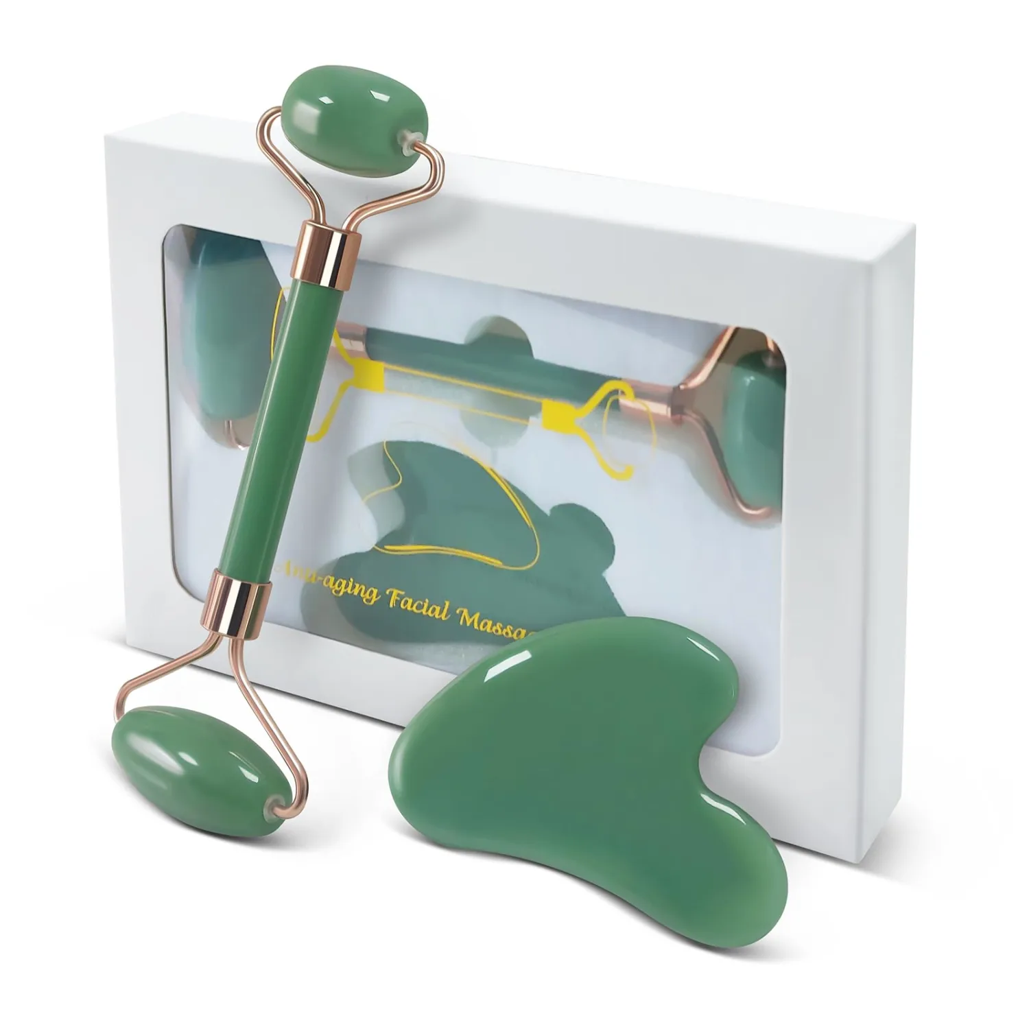 Gua Sha Facial Tools Face Roller for Wrinkles Jade Roller and Gua Sha Set,Gua Sha & Jade Roller Facial Tools Face Roller for Puffiness and Redness Reducing Skin Care