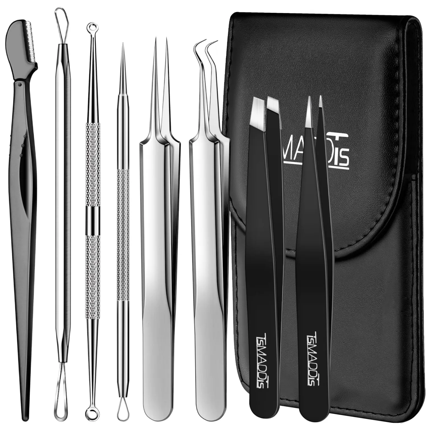 TsMADDTs Blackhead Remover Pimple Extractor Acne Treatment Tool, Comedones Removal Kit for Blemish, Whitehead, 8 pcs Pimple Popper Tool Kit for Facial and Nose