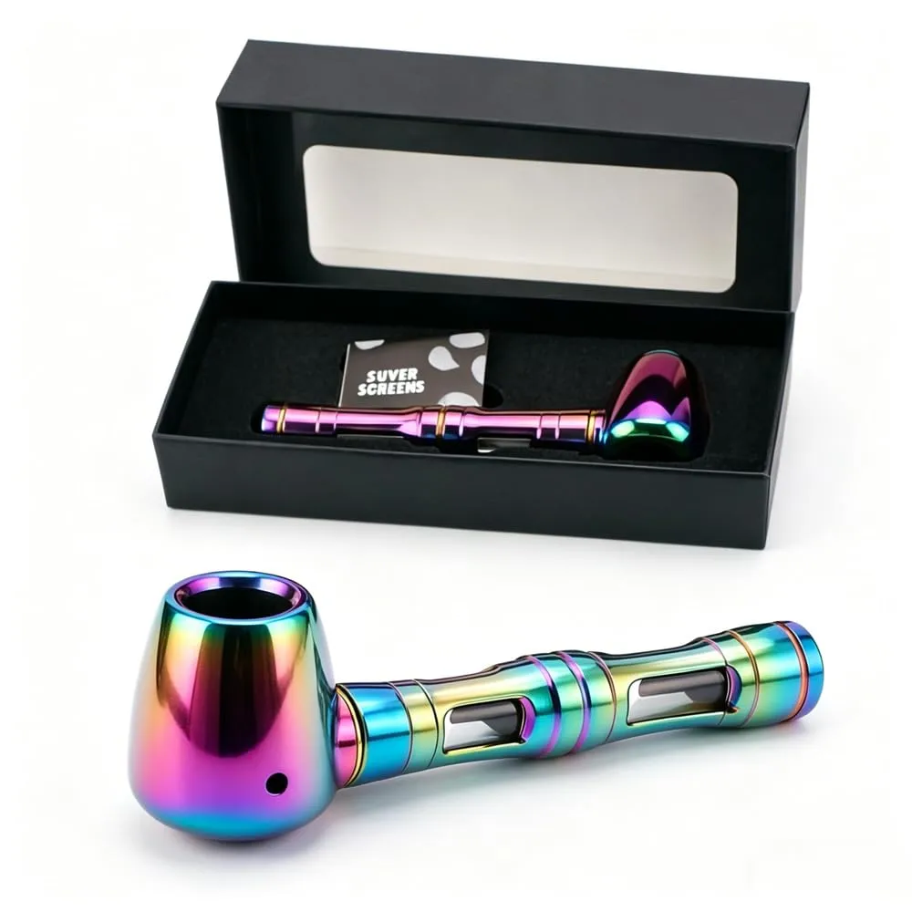 Tobacco Pipe 4.6 Inch Detachable Portable Aluminum Alloy Pipe for Smoking, Classic Traditional Design, with Box(Rainbow)