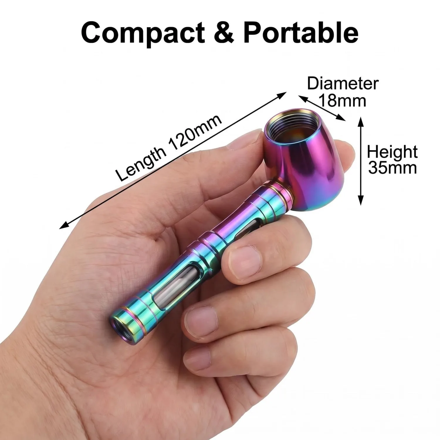 Tobacco Pipe 4.6 Inch Detachable Portable Aluminum Alloy Pipe for Smoking, Classic Traditional Design, with Box(Rainbow)