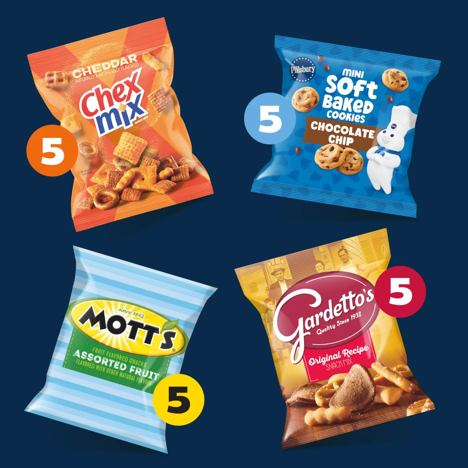 Chex Mix, Mott's, Gardetto's, Pillsbury Cookies, Snack Time Faves Variety Pack, Snack Bags, 20 Ct, 26.5 oz