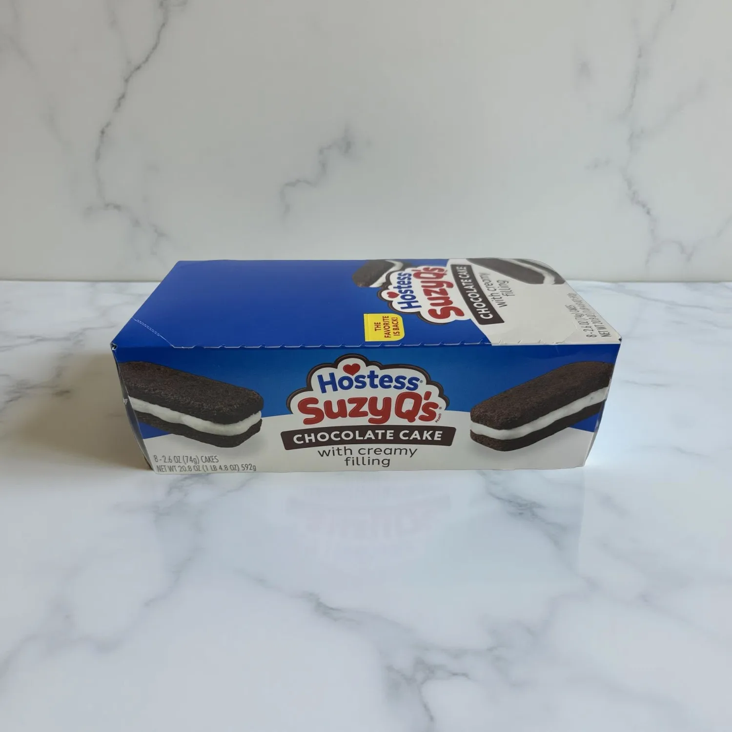Hostess Suzy Q's Snack Cakes, Chocolate with Cream Filling, Full Size Single Serve Packs, 8 Per Box