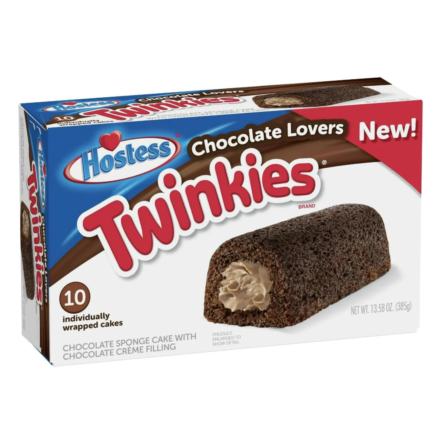 Hostess Chocolate Cake Twinkies, 10-Count Individually Wrapped Chocolate Sponge Cake Snack with Creamy Filling, Mini Cakes for On-The-Go Snacking, Lunchboxes, Parties, Goodie Bag Filler