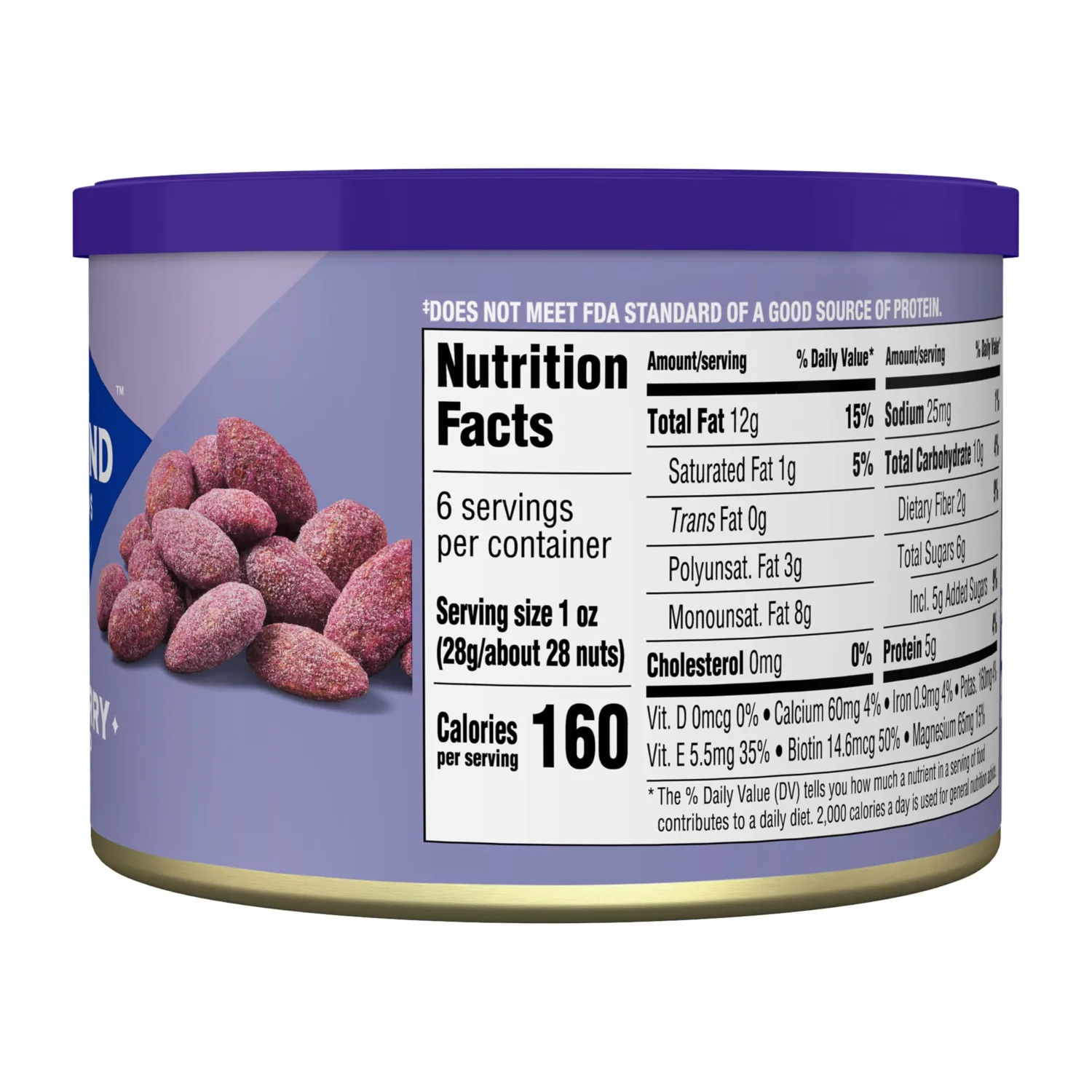 Blue Diamond Almonds, Classic Blueberry Flavored Sweet Snack Nuts, Non-GMO, Kosher, and No Gluten Ingredients or Artificial Flavors, Great size for On-the-go, Lunch, Adults and Kids, 6oz Can