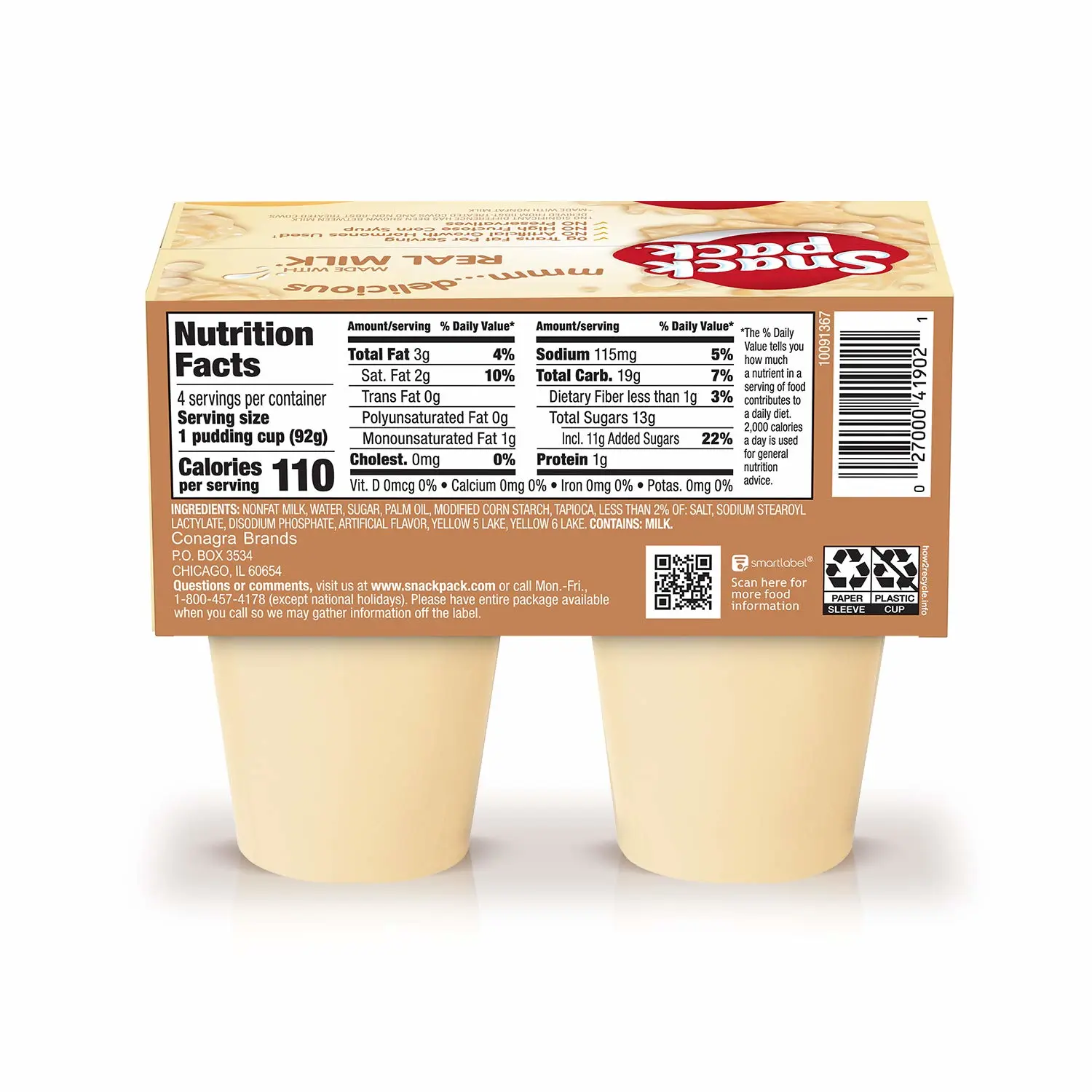 Snack Pack Tapioca Pudding Cups, 3.25 oz., 4-Count