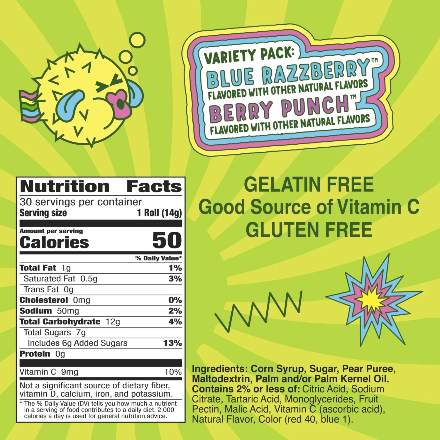 Fruit Roll-Ups Sour Fruit Flavored Snacks, Blue Razzberry & Berry Punch Flavors, Variety Pack, 15 oz (30 Count)