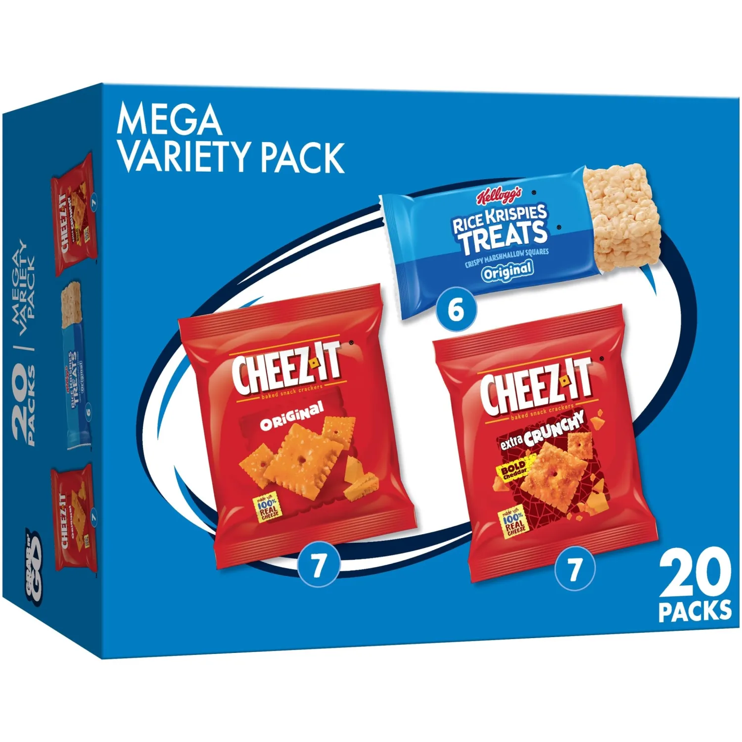 Kellogg's Cheez-It & Rice Krispies Treats, Lunch Snacks, Mega Variety Pack, 18.68oz Box (20 Count)
