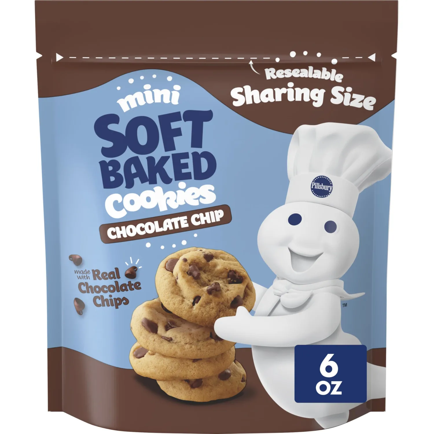 Pillsbury Mini Soft Baked Chocolate Chip Cookies Sharing Size, 6 OZ