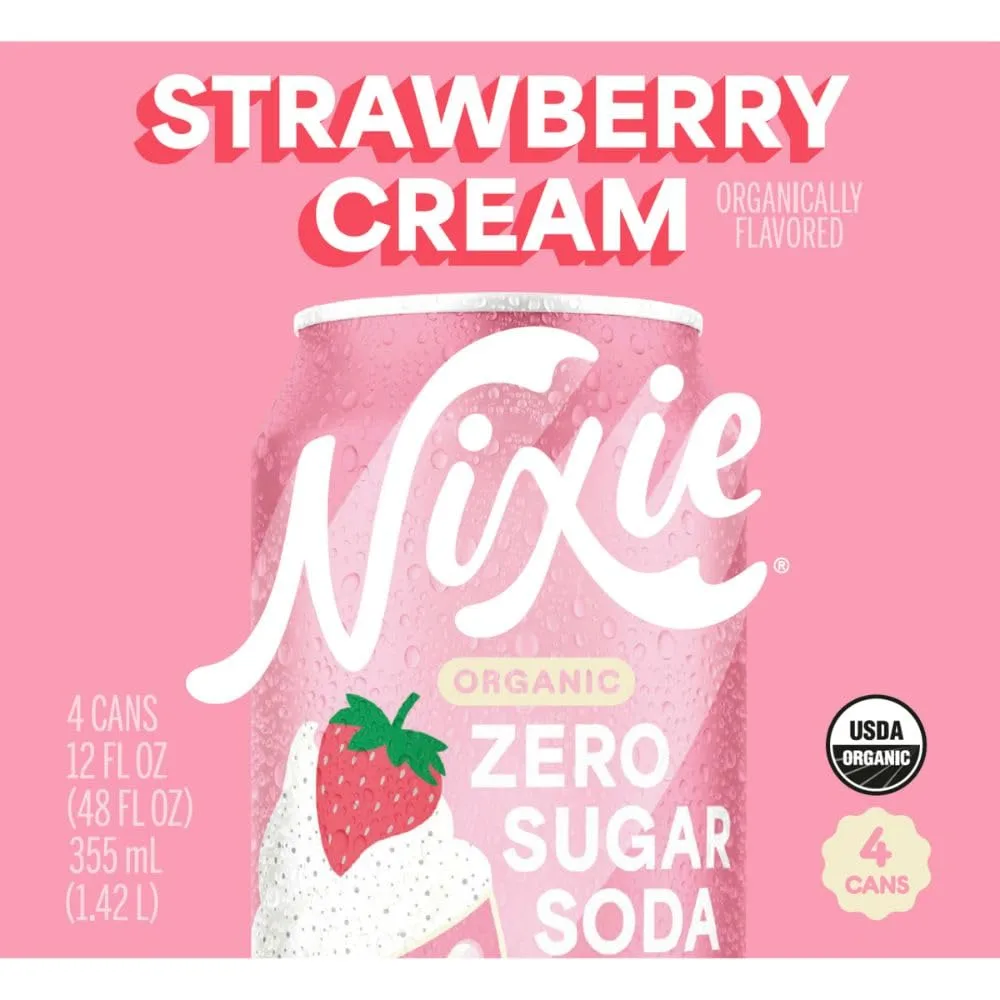 Nixie, Soda Zero Sugar Strawberry Cream Organic, 12 Fl Oz, 4 Pack