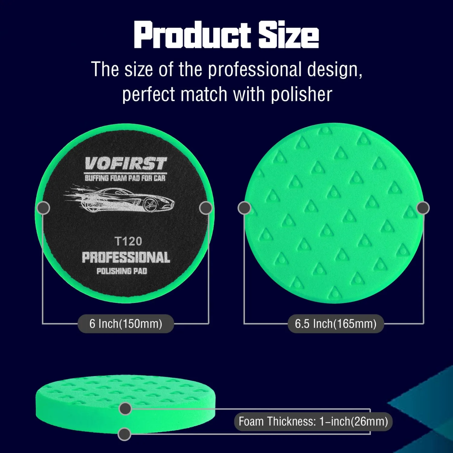 6 Inch Buffing Pads, 3 Pack Polishing Pad Green T120 High-Density Buffing Sponge Pads for Car Buffer Polisher Compounding, Polishing & Waxing