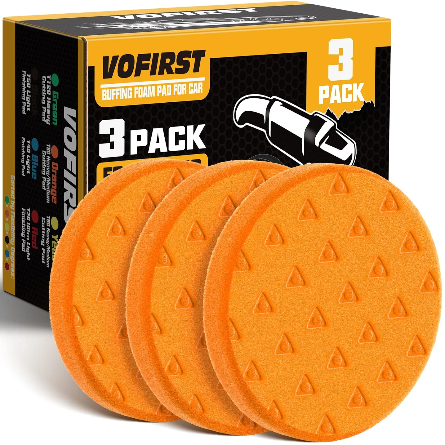 3 Pcs Polishing Pad, Orange Heacy Cut Buffing Pads, 5.5 Inch Face for 5 Inch 125mm Backing Plate Compound Buffing Sponge Pads for Car Buffer Boat Polisher Compounding, Polishing & Waxing