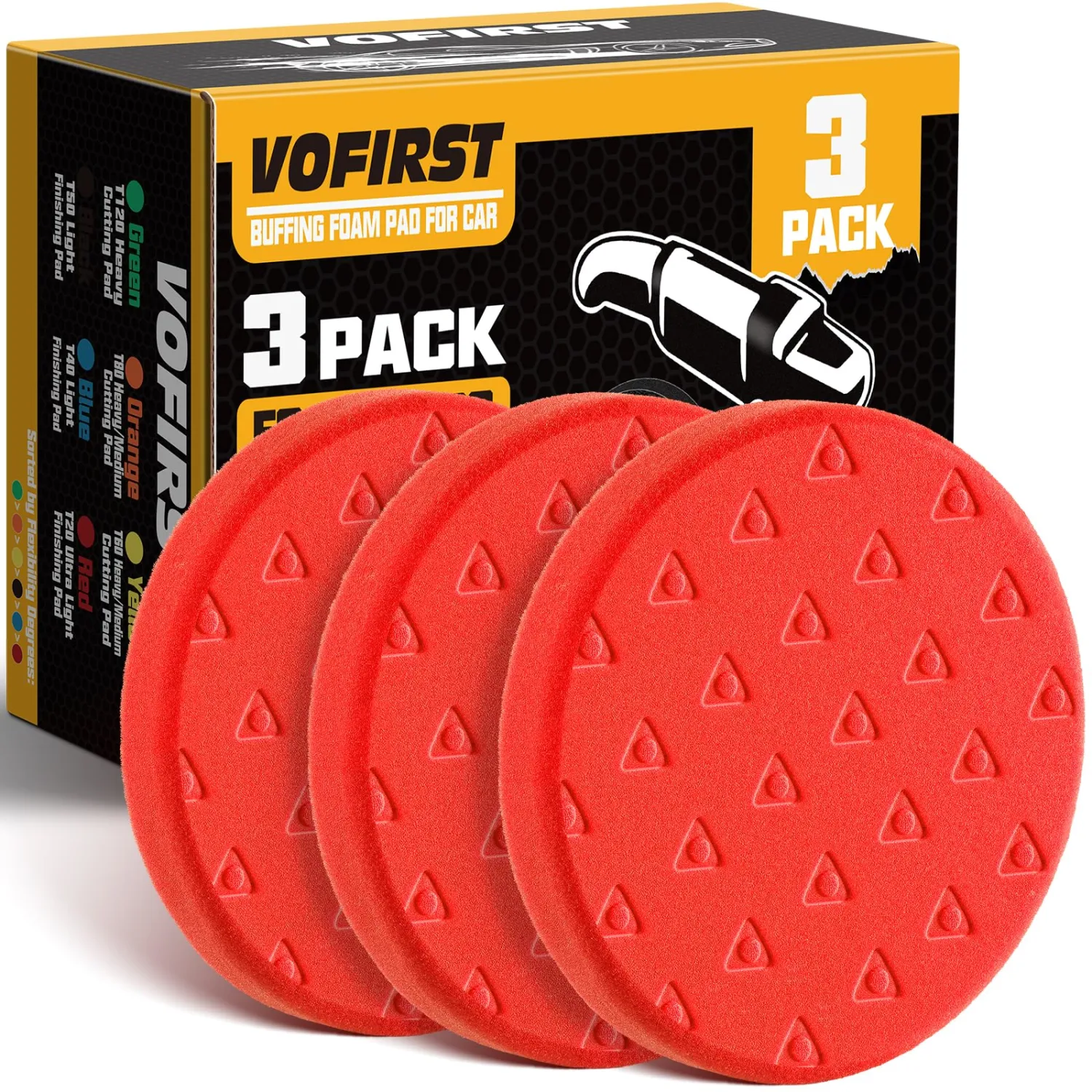3 Pcs Buffing Pads, Red Finish Polishing Pad, 5.5 Inch Face for 5 Inch 125mm Backing Plate Compound for Car Buffer Polisher Compounding, Polishing & Waxing