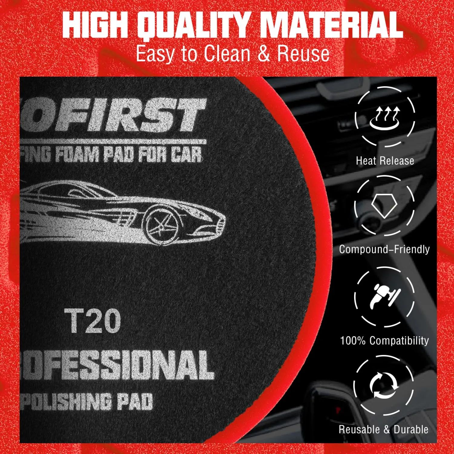 3 Pcs Buffing Pads, Red Finish Polishing Pad, 5.5 Inch Face for 5 Inch 125mm Backing Plate Compound for Car Buffer Polisher Compounding, Polishing & Waxing